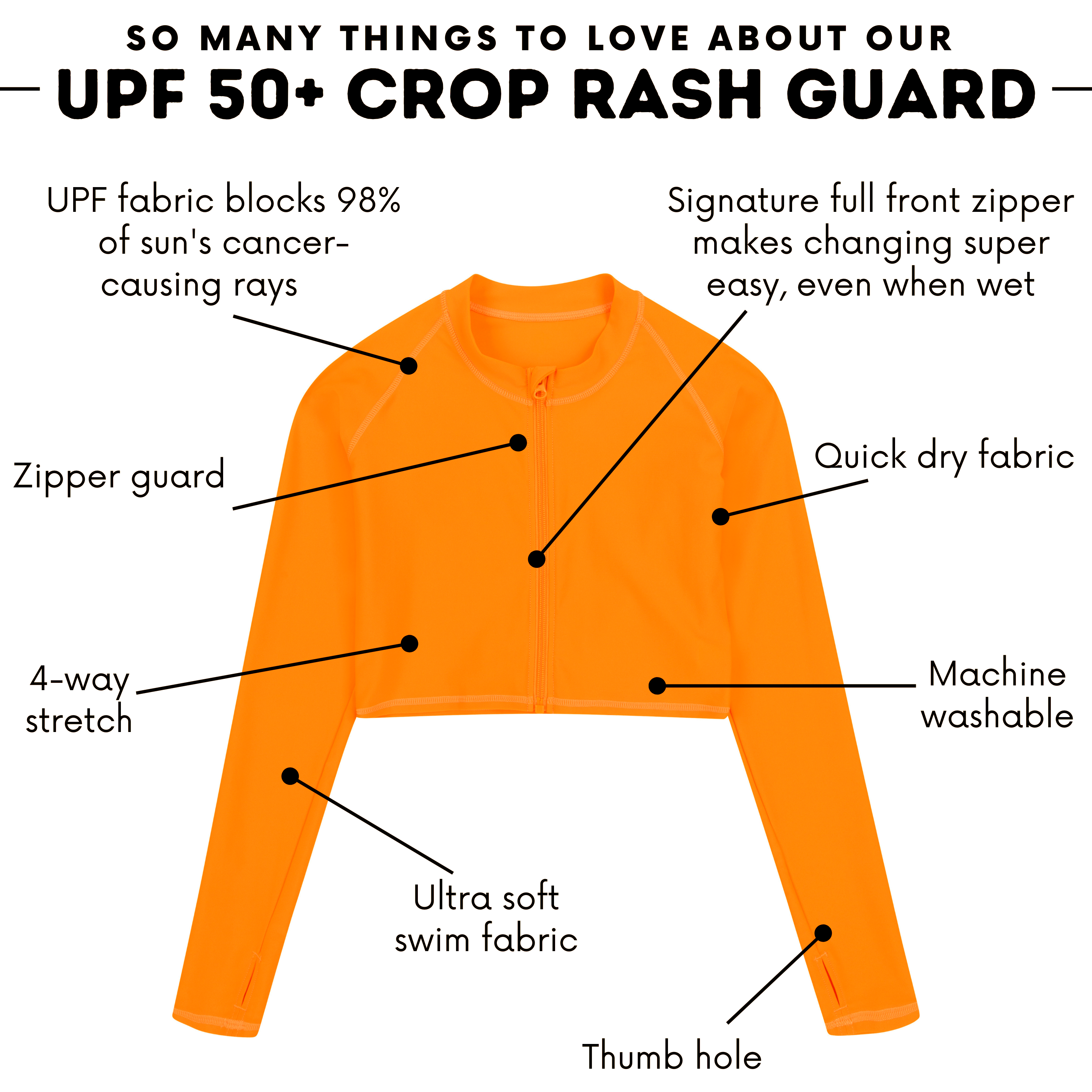 Women's Long Sleeve Crop Rash Guard | “Orange"-SwimZip UPF 50+ Sun Protective Swimwear & UV Zipper Rash Guards-pos4