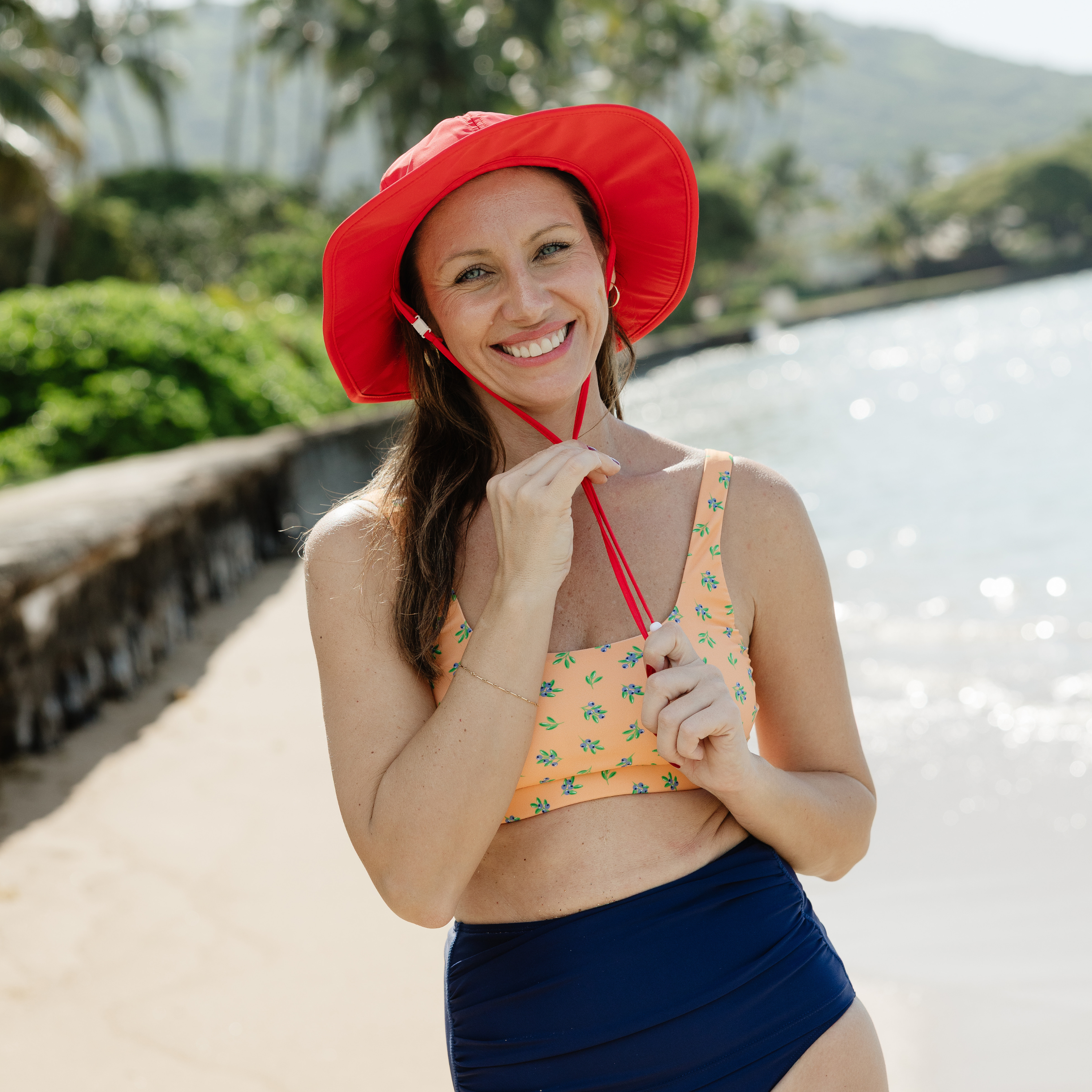 Adult Wide Brim Sun Hat | Red-SwimZip UPF 50+ Sun Protective Swimwear & UV Zipper Rash Guards-pos2