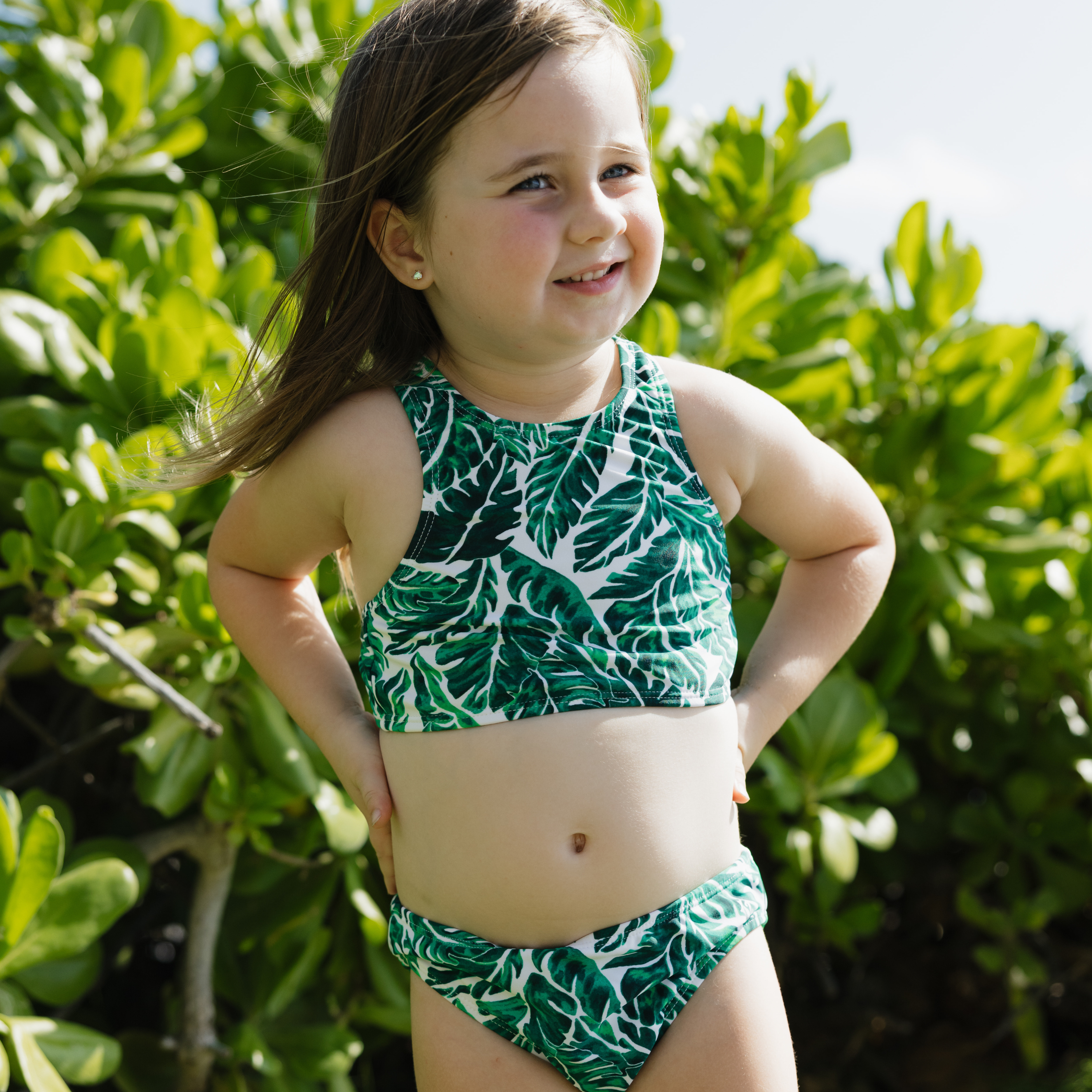 Girls Halter Top Bikini Set (2 Piece) | "Palm Leaf"-SwimZip UPF 50+ Sun Protective Swimwear & UV Zipper Rash Guards-pos7