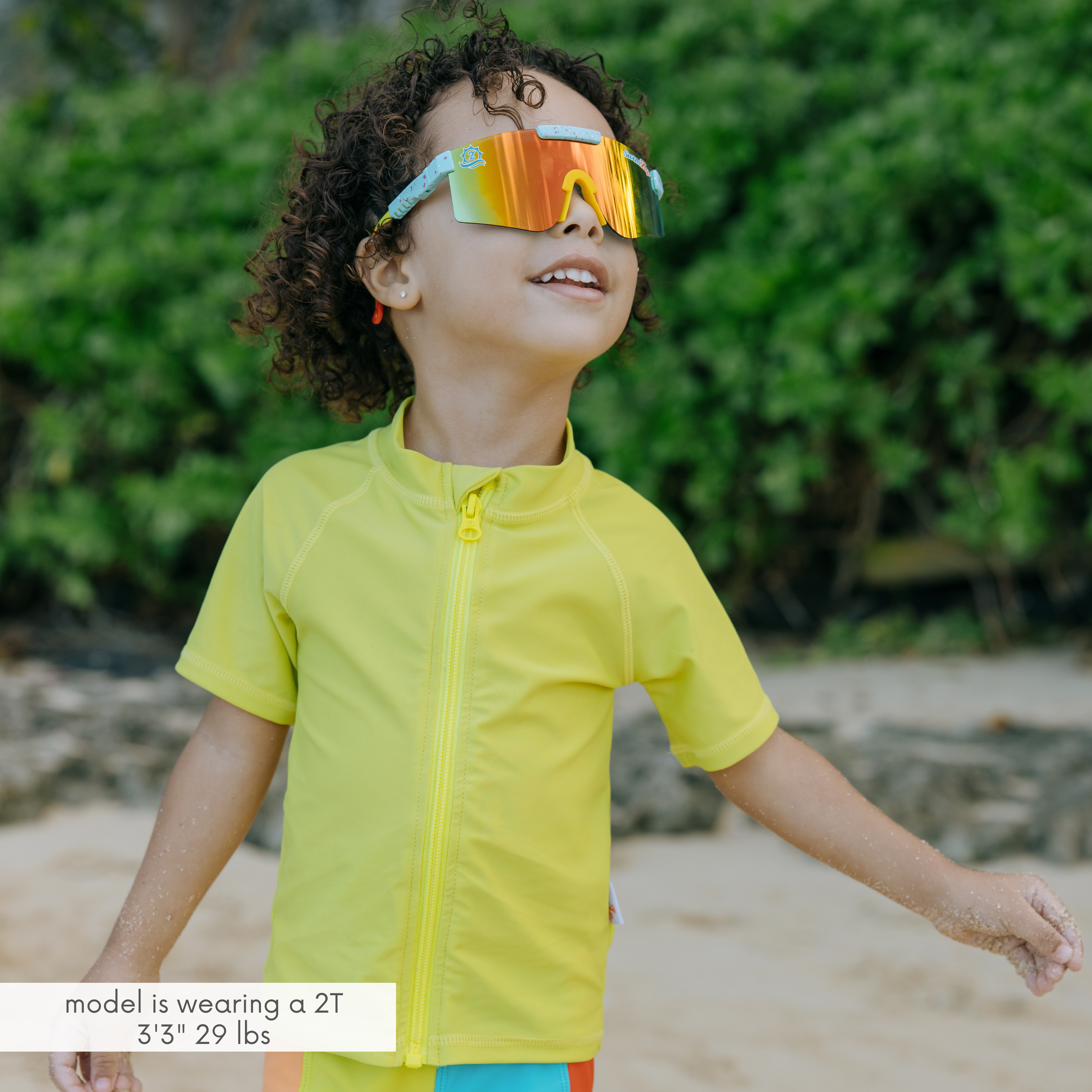 Kids Short Sleeve Zipper Rash Guard Swim Shirt | “Sulphur Yellow”-SwimZip UPF 50+ Sun Protective Swimwear & UV Zipper Rash Guards-pos2