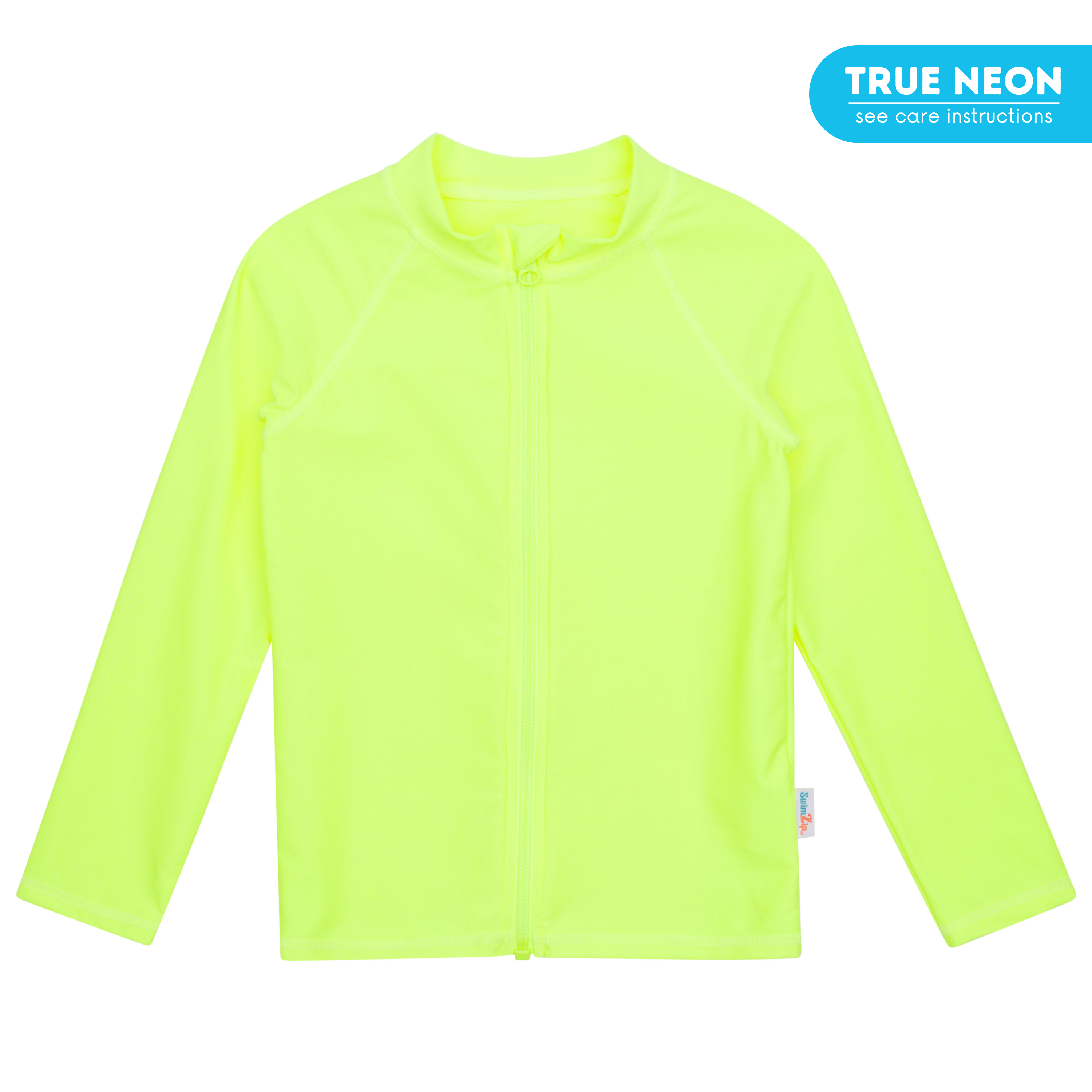 Kids UPF 50+ Long Sleeve Zipper Rash Guard Swim Shirt | "Neon Yellow"-6-12 Month-Neon Yellow-SwimZip UPF 50+ Sun Protective Swimwear & UV Zipper Rash Guards-pos1