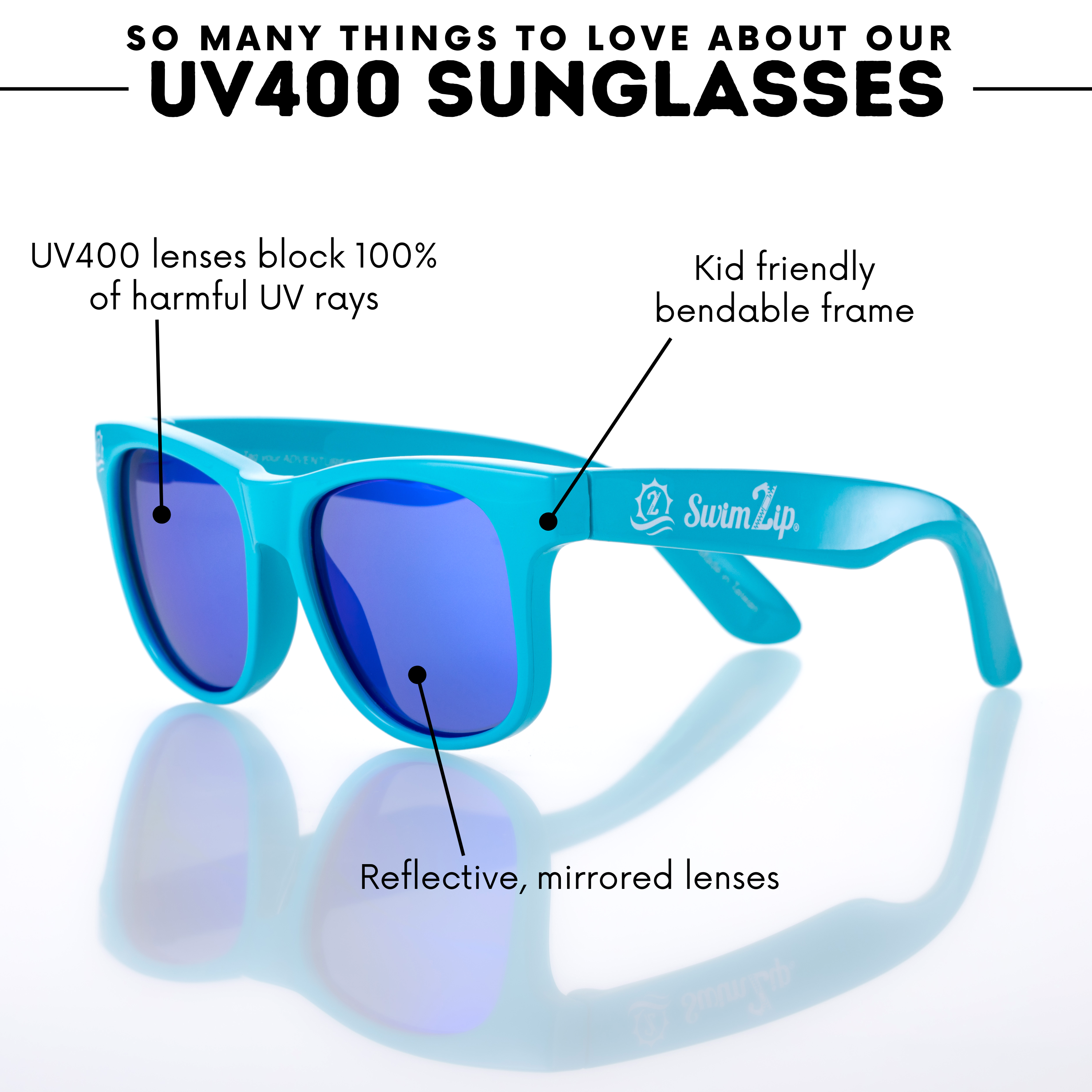 Kids Wayfarer Sunglasses - Scuba Blue-SwimZip UPF 50+ Sun Protective Swimwear & UV Zipper Rash Guards-pos5