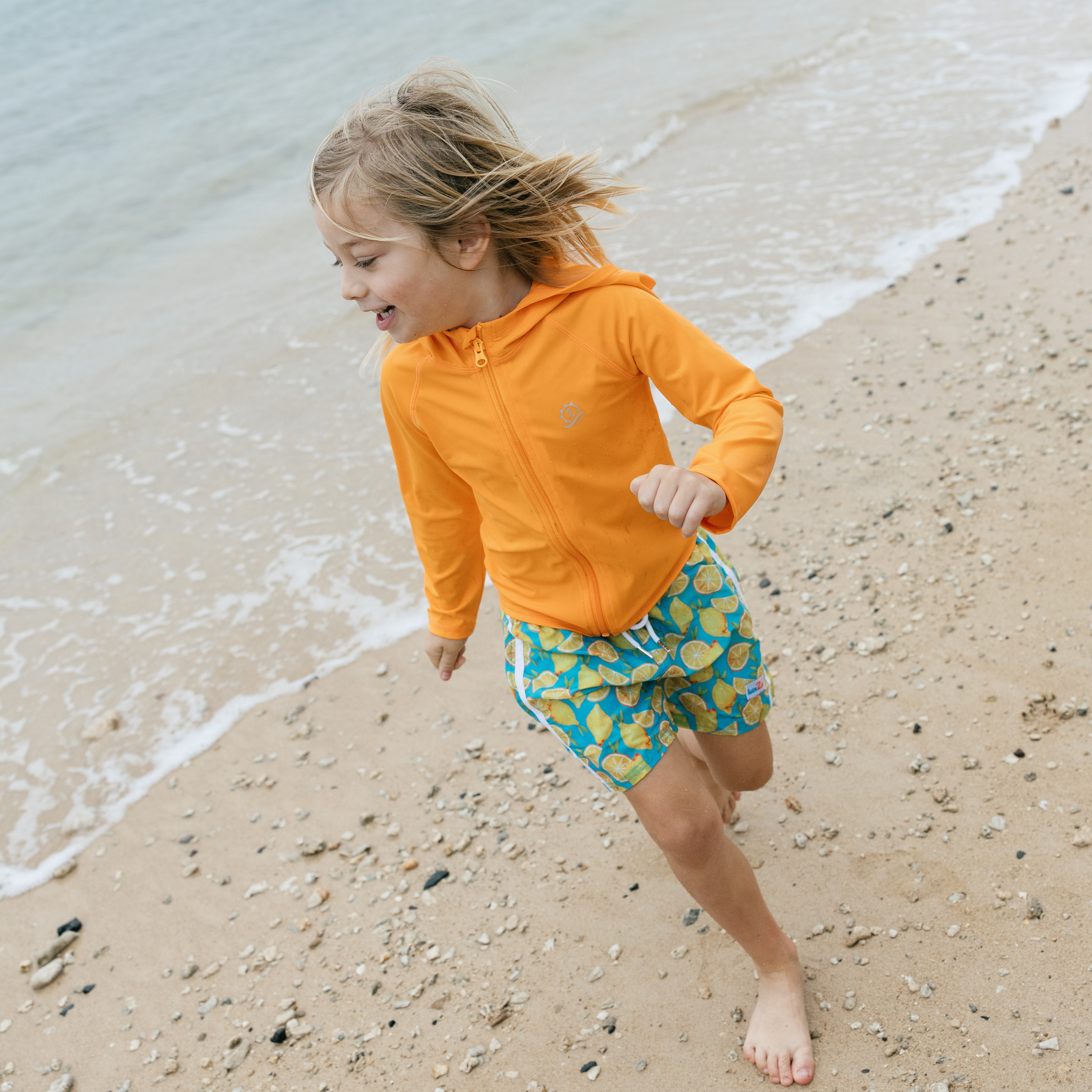 Kids Hooded Long Sleeve Zipper Rash Guard Swim Shirt | "Orange"-SwimZip UPF 50+ Sun Protective Swimwear & UV Zipper Rash Guards-pos8
