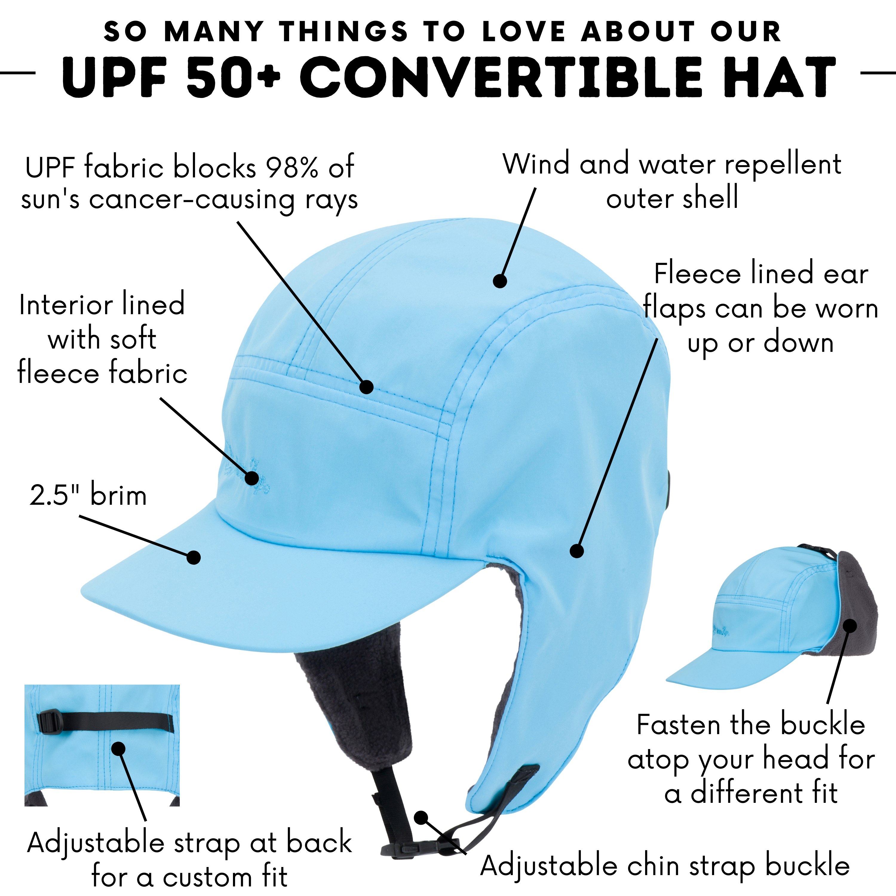 Kids Arctic Chill Winter Convertible Sun Hat - Aqua-SwimZip UPF 50+ Sun Protective Swimwear & UV Zipper Rash Guards-pos4
