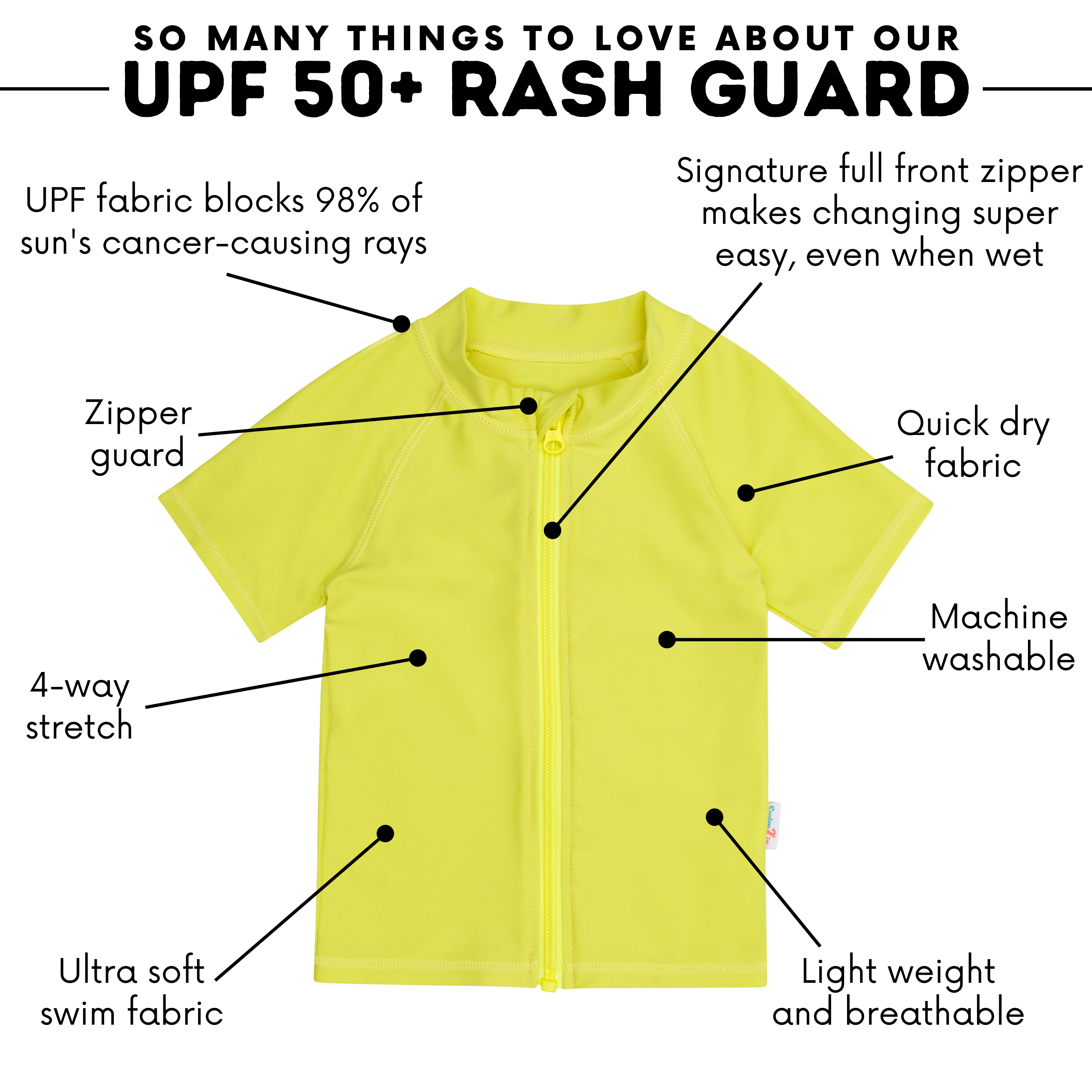 Kids Short Sleeve Zipper Rash Guard Swim Shirt | “Sulphur Yellow”-SwimZip UPF 50+ Sun Protective Swimwear & UV Zipper Rash Guards-pos4