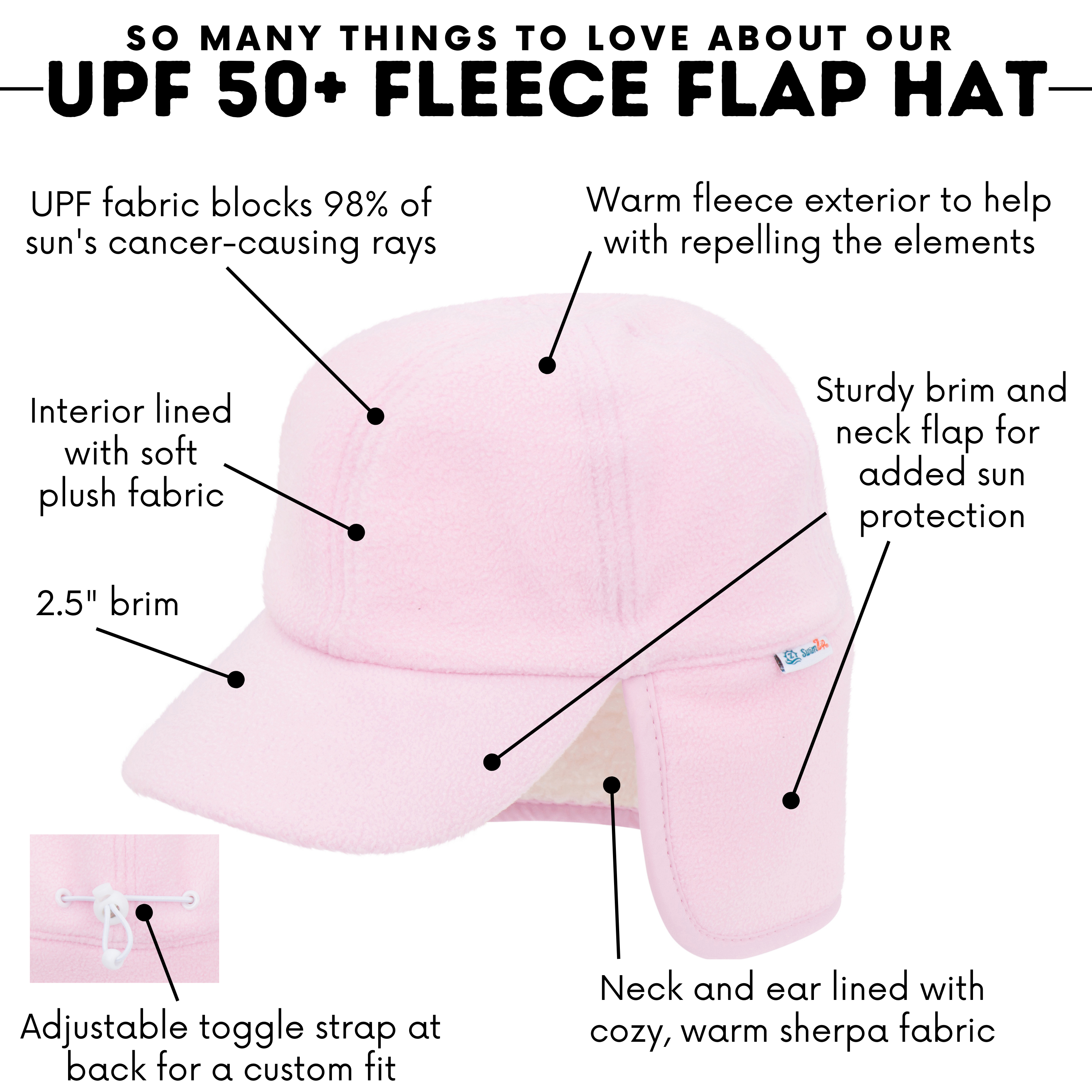 Kids Frosty Fleece Winter Flap Hat - Frosted Pink-SwimZip UPF 50+ Sun Protective Swimwear & UV Zipper Rash Guards-pos4