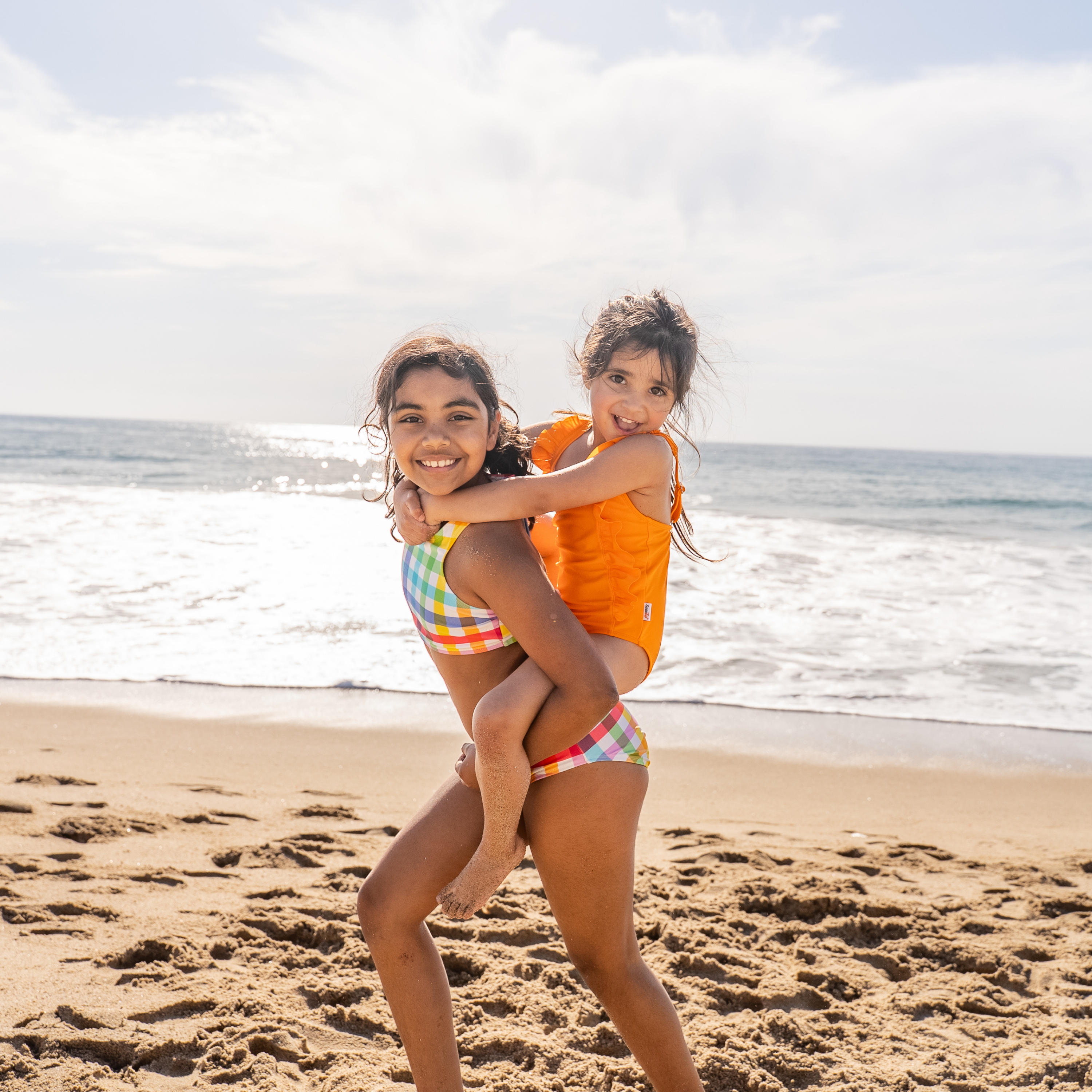 Girls Ruffle One-Piece Swimsuit | "Orange"-SwimZip UPF 50+ Sun Protective Swimwear & UV Zipper Rash Guards-pos9