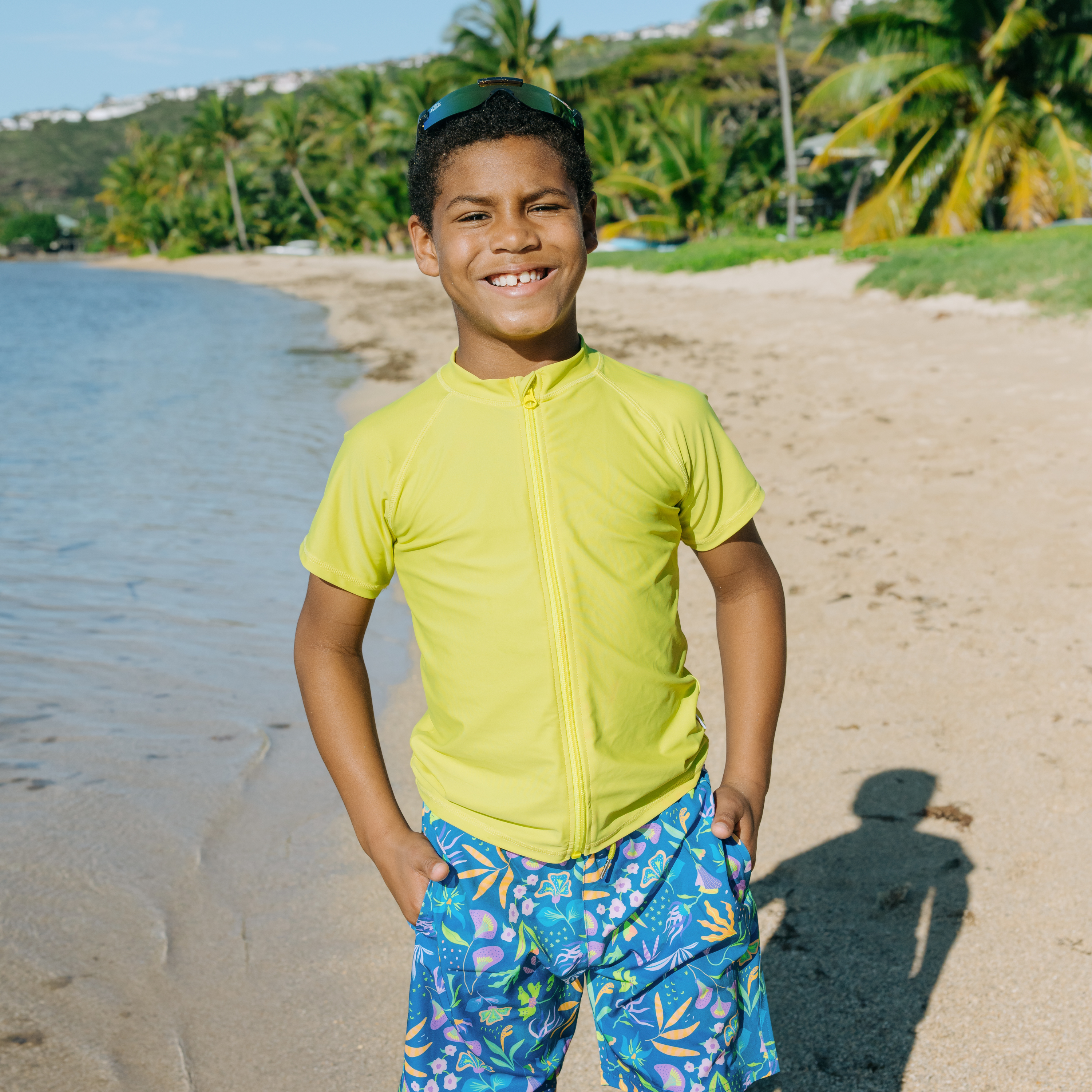 Kids Short Sleeve Zipper Rash Guard Swim Shirt | “Sulphur Yellow”-SwimZip UPF 50+ Sun Protective Swimwear & UV Zipper Rash Guards-pos9