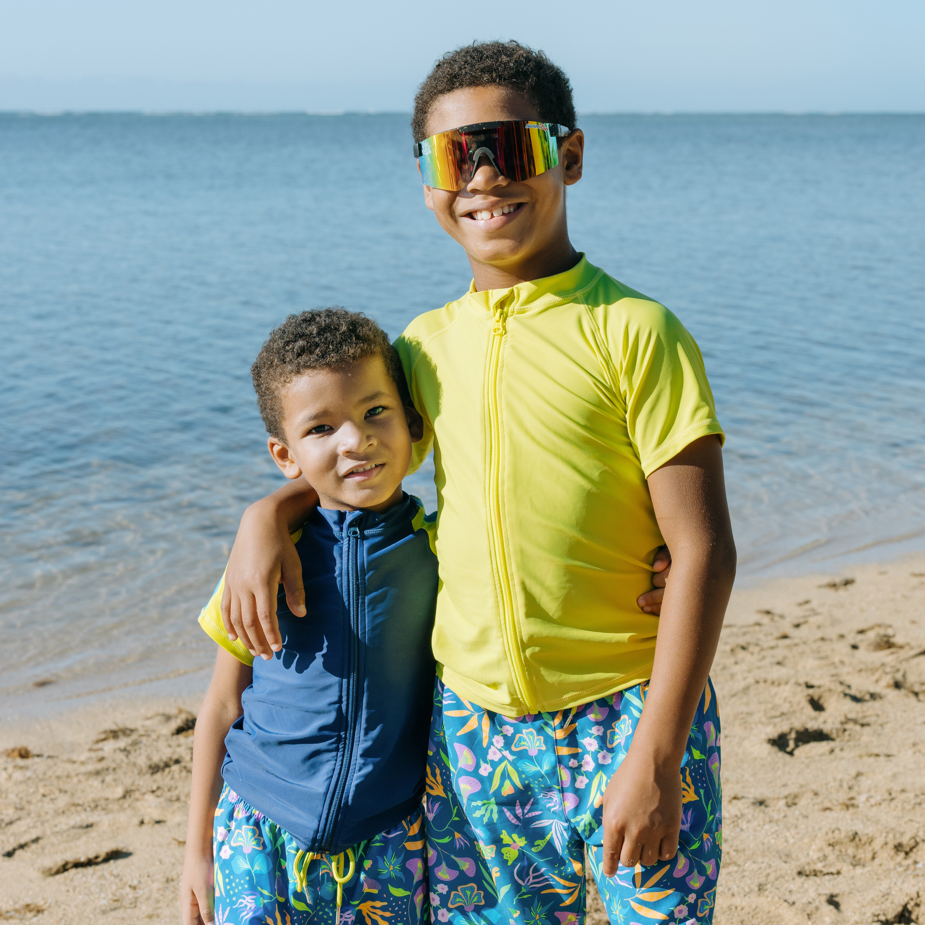 Kids Short Sleeve Zipper Rash Guard Swim Shirt | “Sulphur Yellow”-SwimZip UPF 50+ Sun Protective Swimwear & UV Zipper Rash Guards-pos10