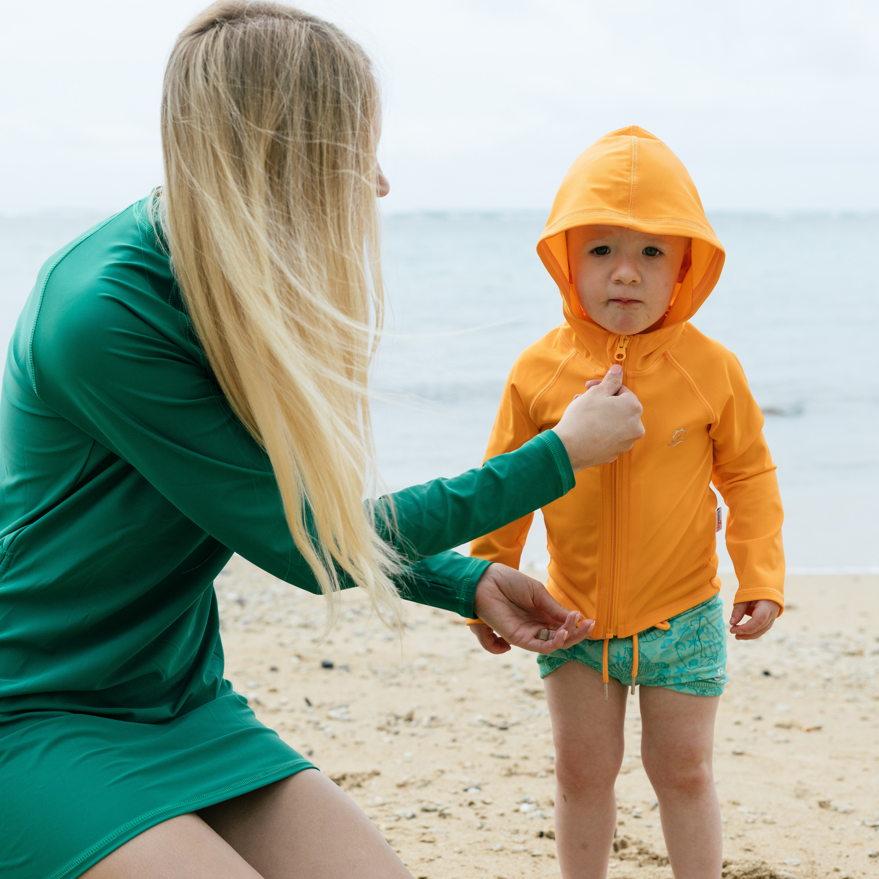 Kids Hooded Long Sleeve Zipper Rash Guard Swim Shirt | "Orange"-SwimZip UPF 50+ Sun Protective Swimwear & UV Zipper Rash Guards-pos10