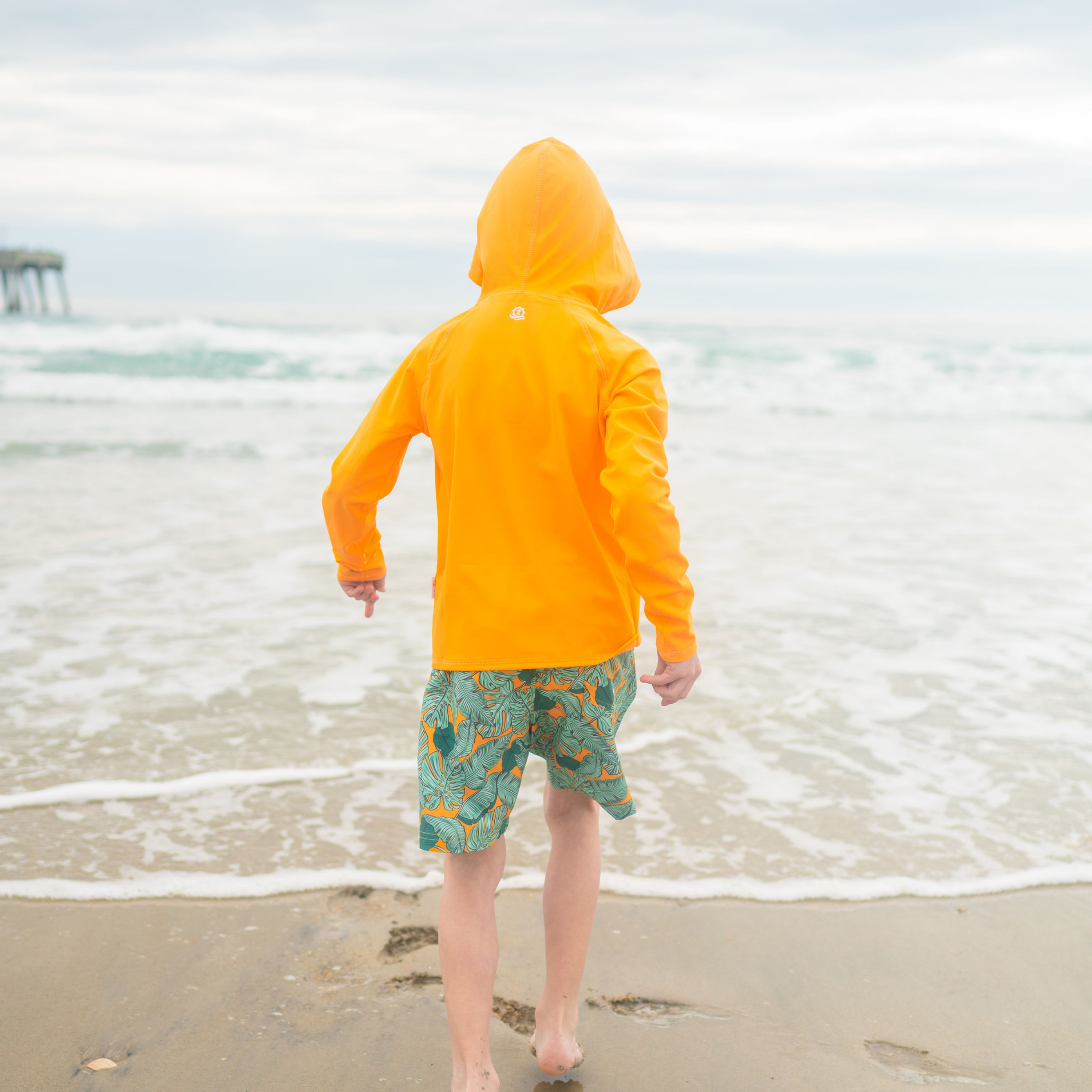 Kids Hooded Long Sleeve Zipper Rash Guard Swim Shirt | "Orange"-SwimZip UPF 50+ Sun Protective Swimwear & UV Zipper Rash Guards-pos18