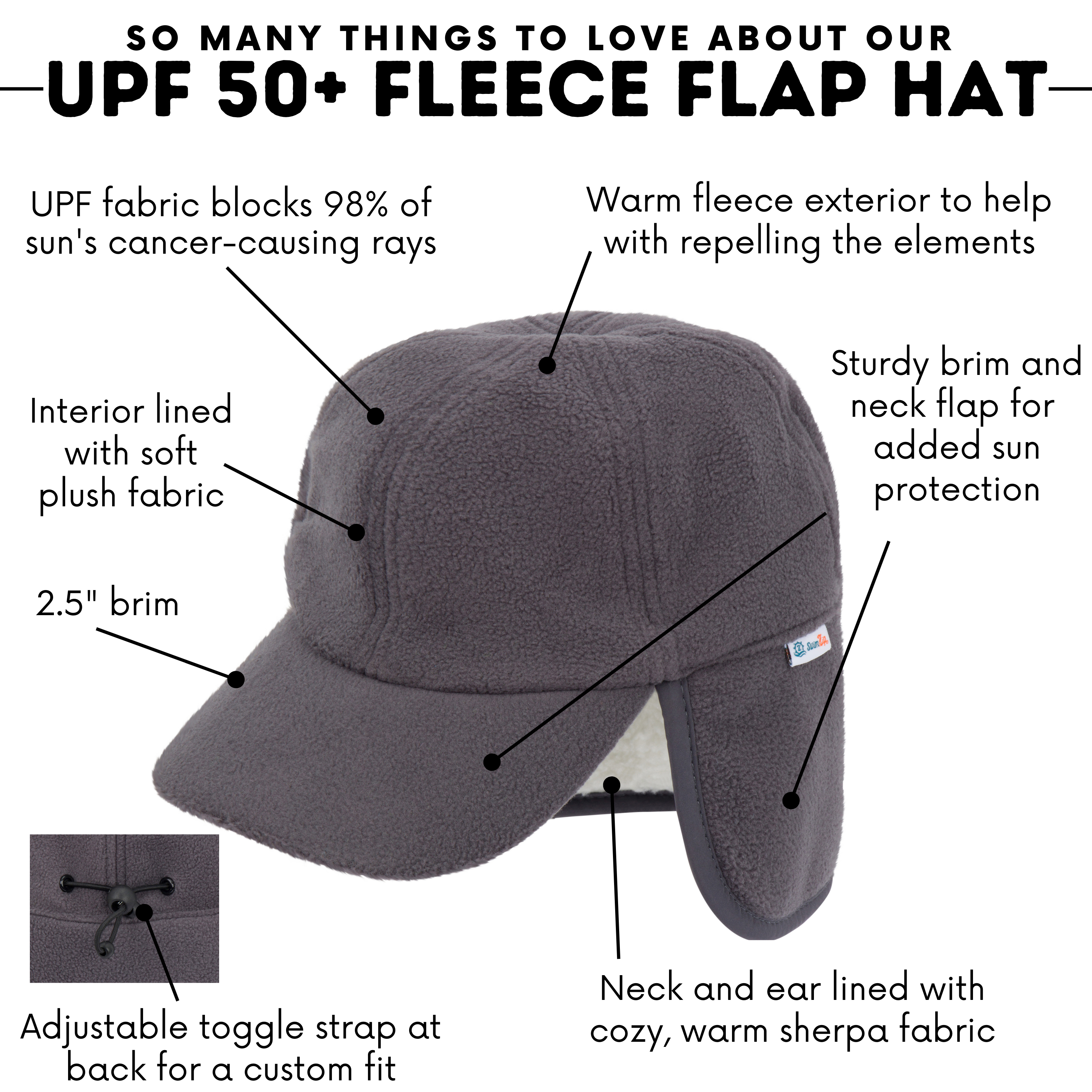 Kids Frosty Fleece Winter Flap Hat - Slate-SwimZip UPF 50+ Sun Protective Swimwear & UV Zipper Rash Guards-pos4