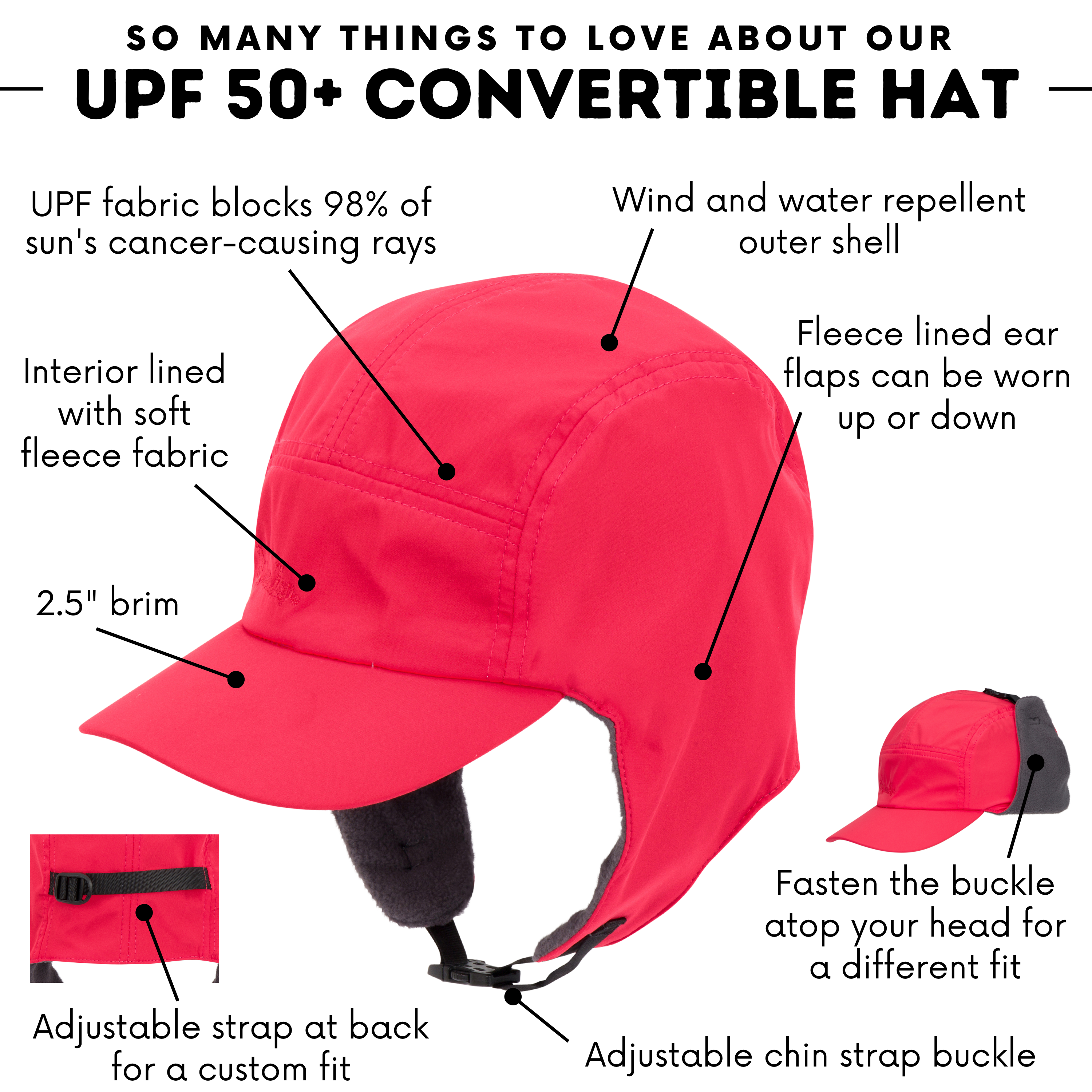 Kids Arctic Chill Winter Convertible Sun Hat - Red-SwimZip UPF 50+ Sun Protective Swimwear & UV Zipper Rash Guards-pos3
