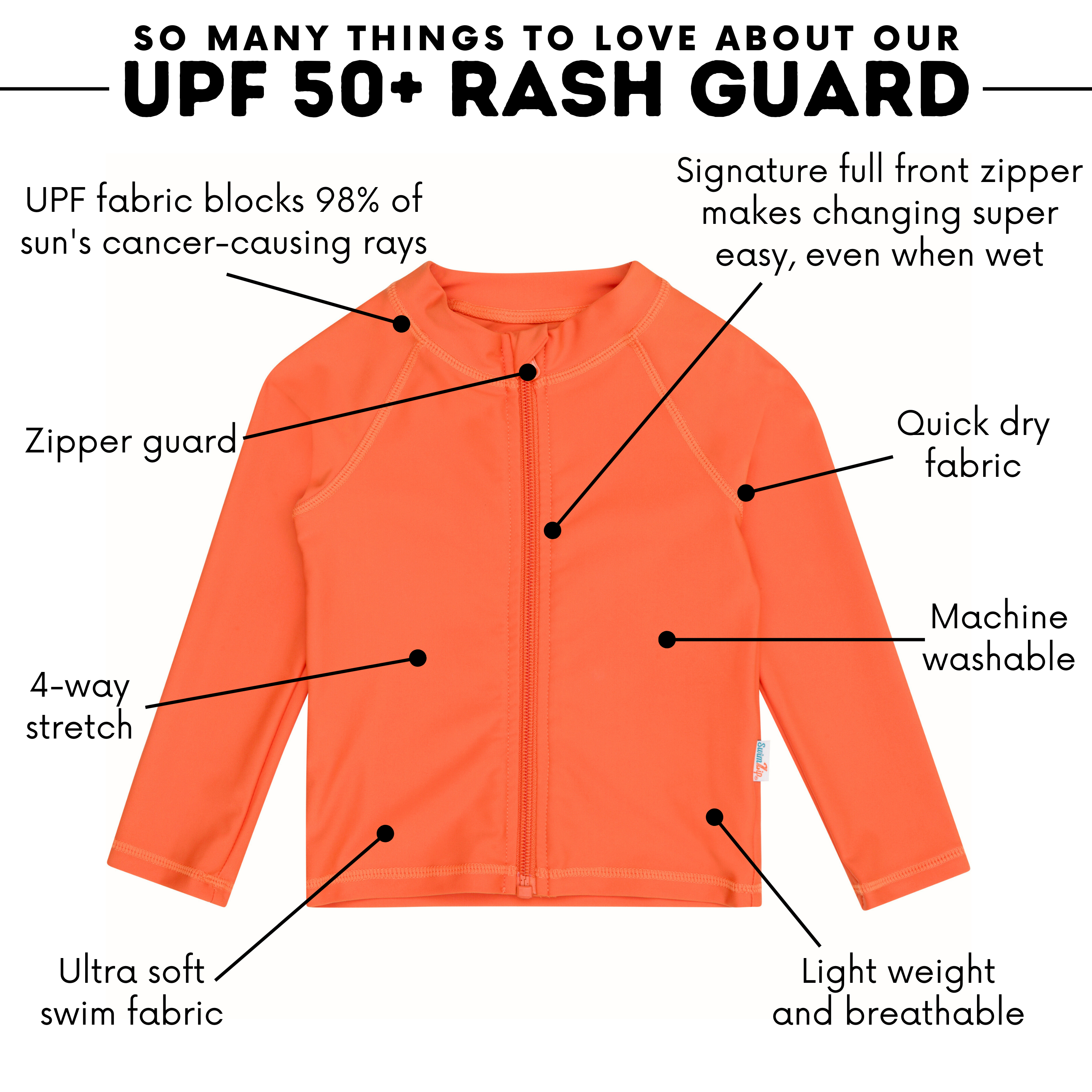 Kids UPF 50+ Long Sleeve Zipper Rash Guard Swim Shirt | "Desert Orange"-SwimZip UPF 50+ Sun Protective Swimwear & UV Zipper Rash Guards-pos4