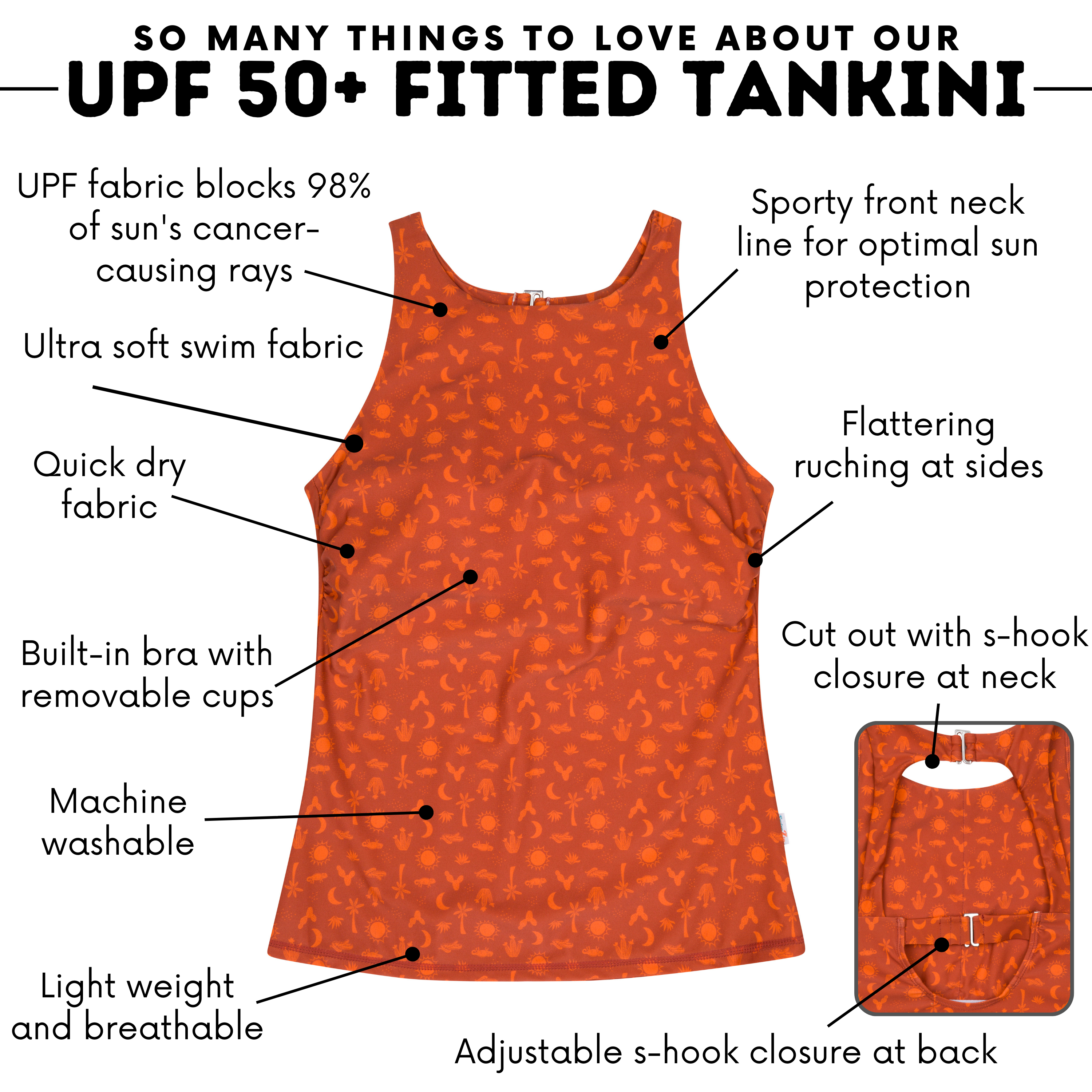 Women’s High Neck Fitted Tankini Top | “Desert”-SwimZip UPF 50+ Sun Protective Swimwear & UV Zipper Rash Guards-pos4
