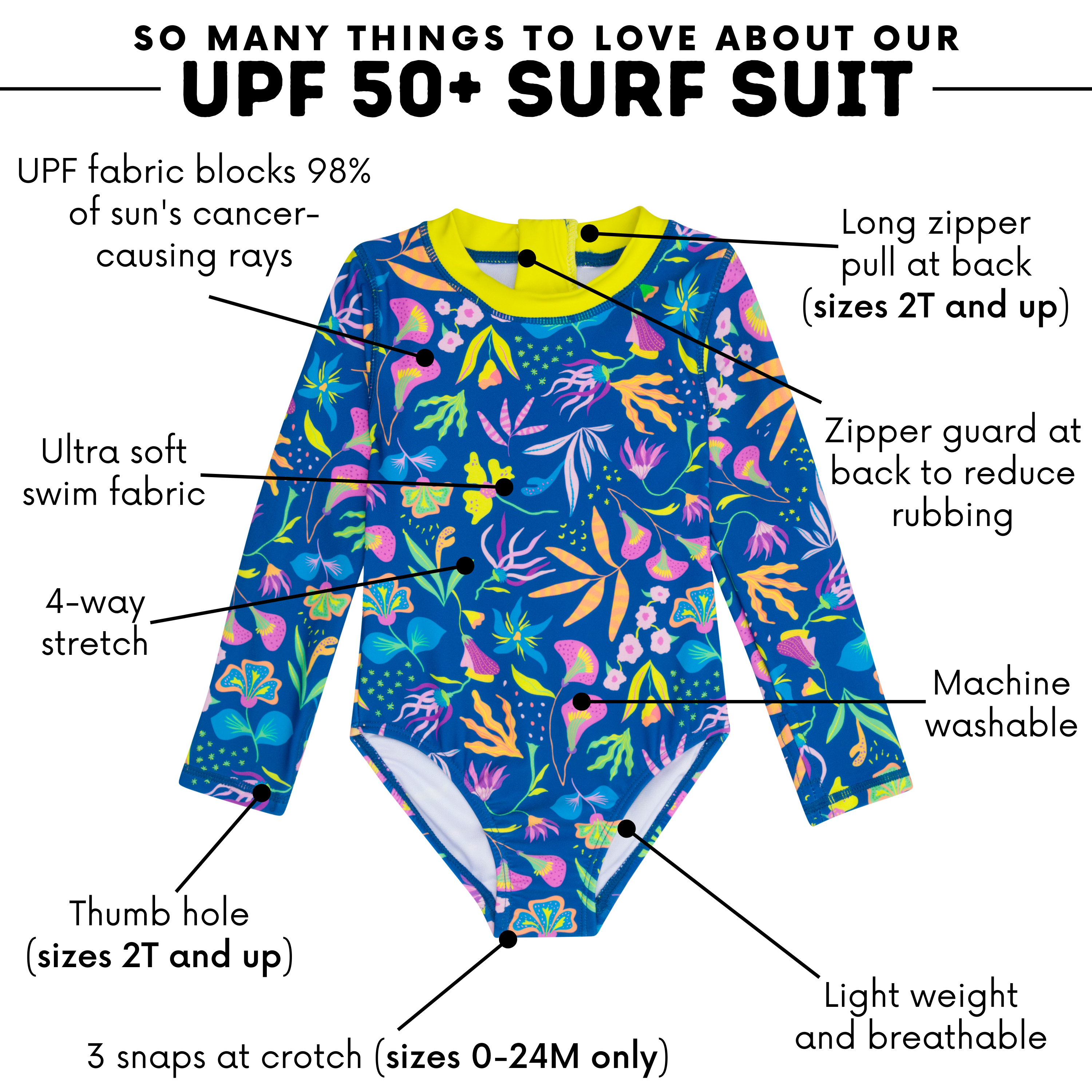 Girls Long Sleeve Surf Suit (One Piece Bodysuit) | "Tropadelic"-SwimZip UPF 50+ Sun Protective Swimwear & UV Zipper Rash Guards-pos4