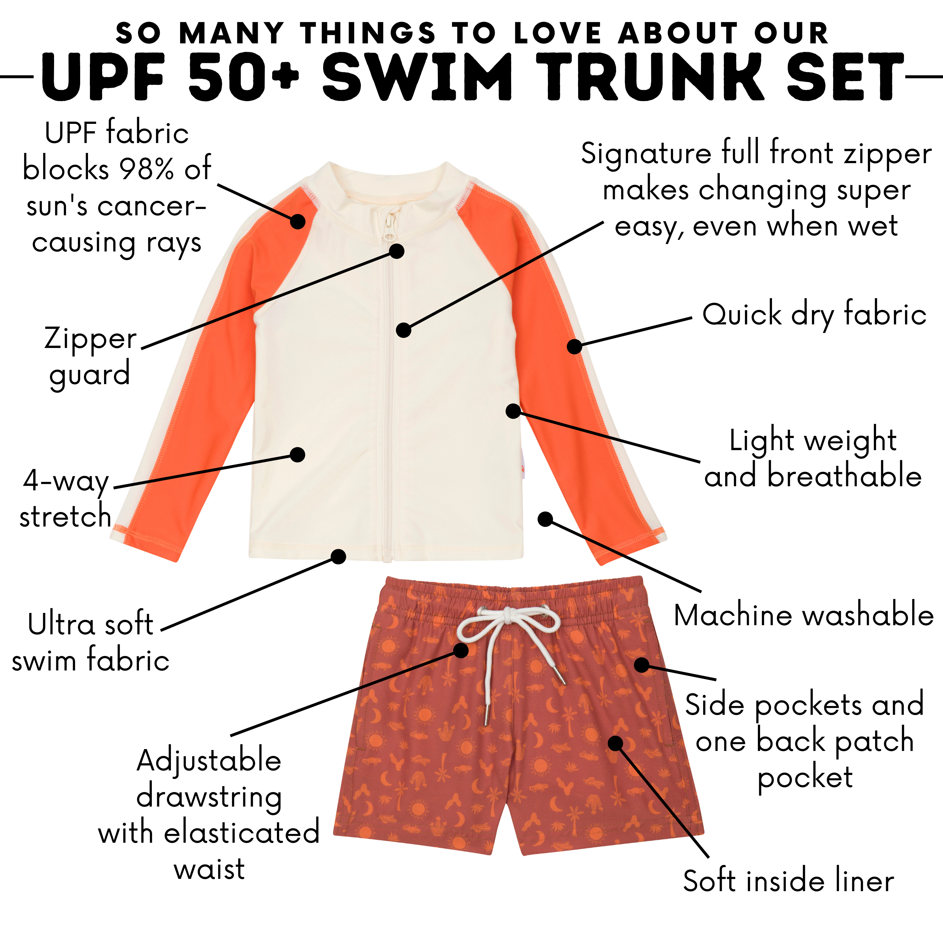 Boys Long Sleeve Zipper Rash Guard and Swim Trunk Set | "Desert"-SwimZip UPF 50+ Sun Protective Swimwear & UV Zipper Rash Guards-pos4