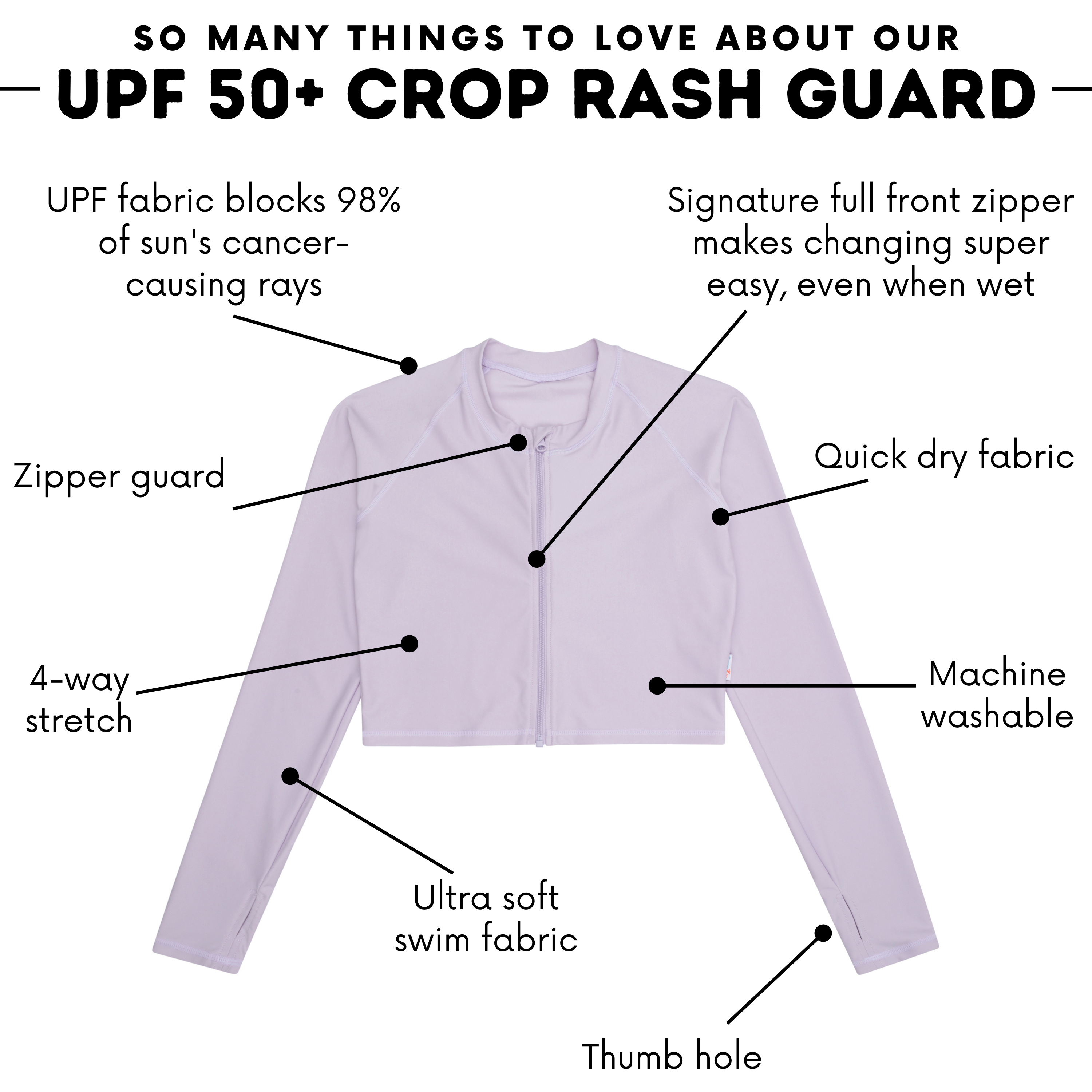 Women's Long Sleeve Crop Rash Guard | “Orchid”-SwimZip UPF 50+ Sun Protective Swimwear & UV Zipper Rash Guards-pos4