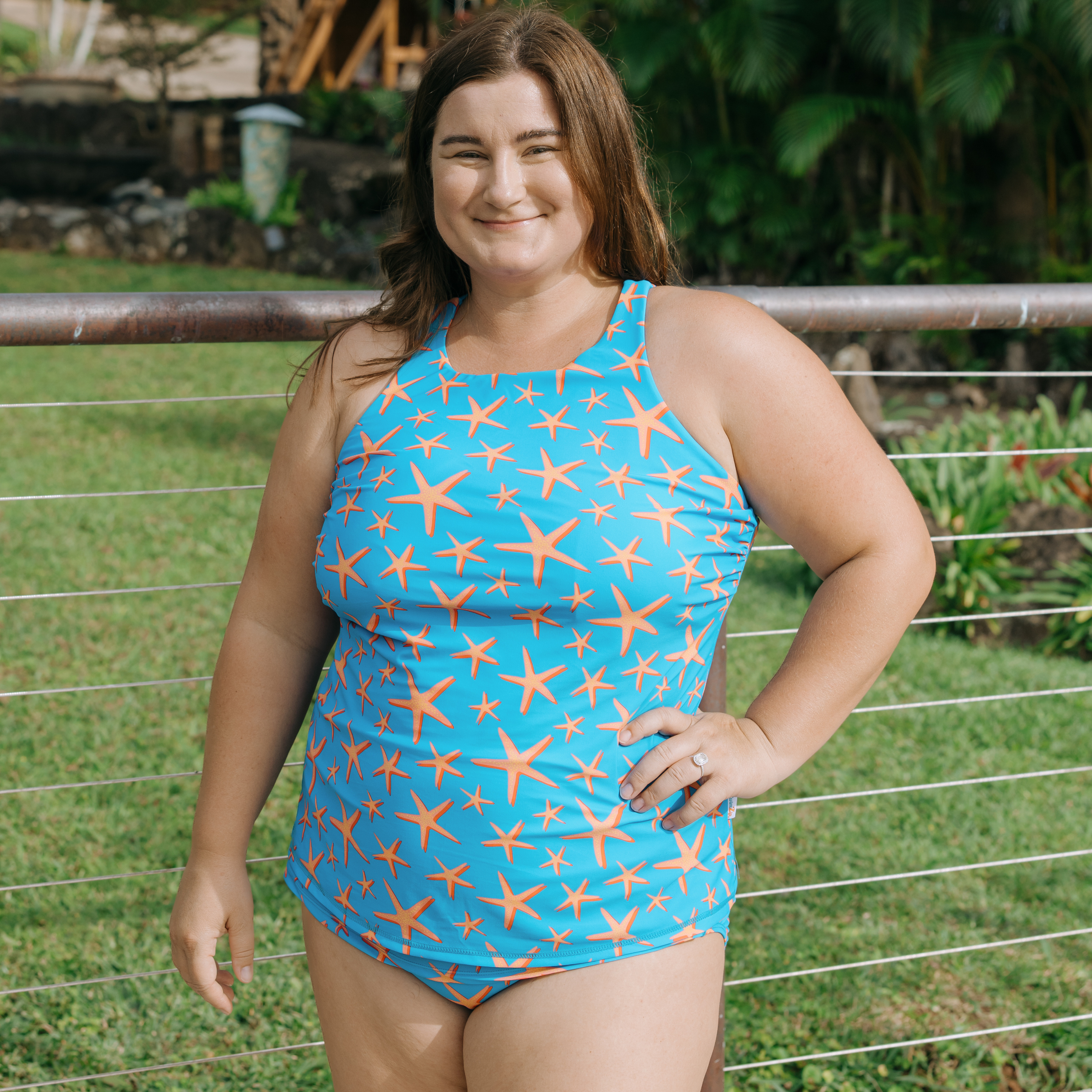 Women’s High Neck Fitted Tankini Top | “Starfish”-SwimZip UPF 50+ Sun Protective Swimwear & UV Zipper Rash Guards-pos6