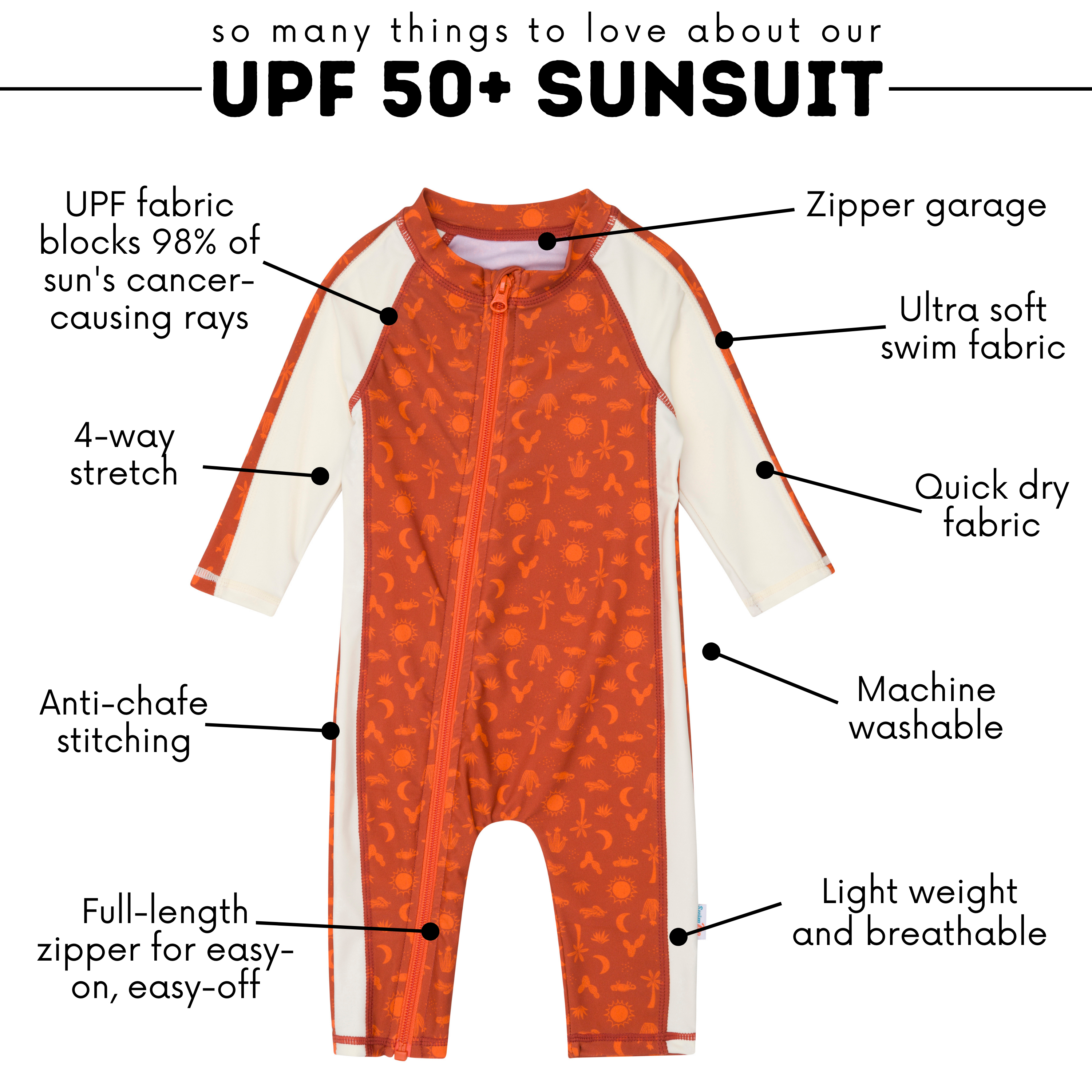 Sunsuit - Long Sleeve Romper Swimsuit | "Desert"-SwimZip UPF 50+ Sun Protective Swimwear & UV Zipper Rash Guards-pos4
