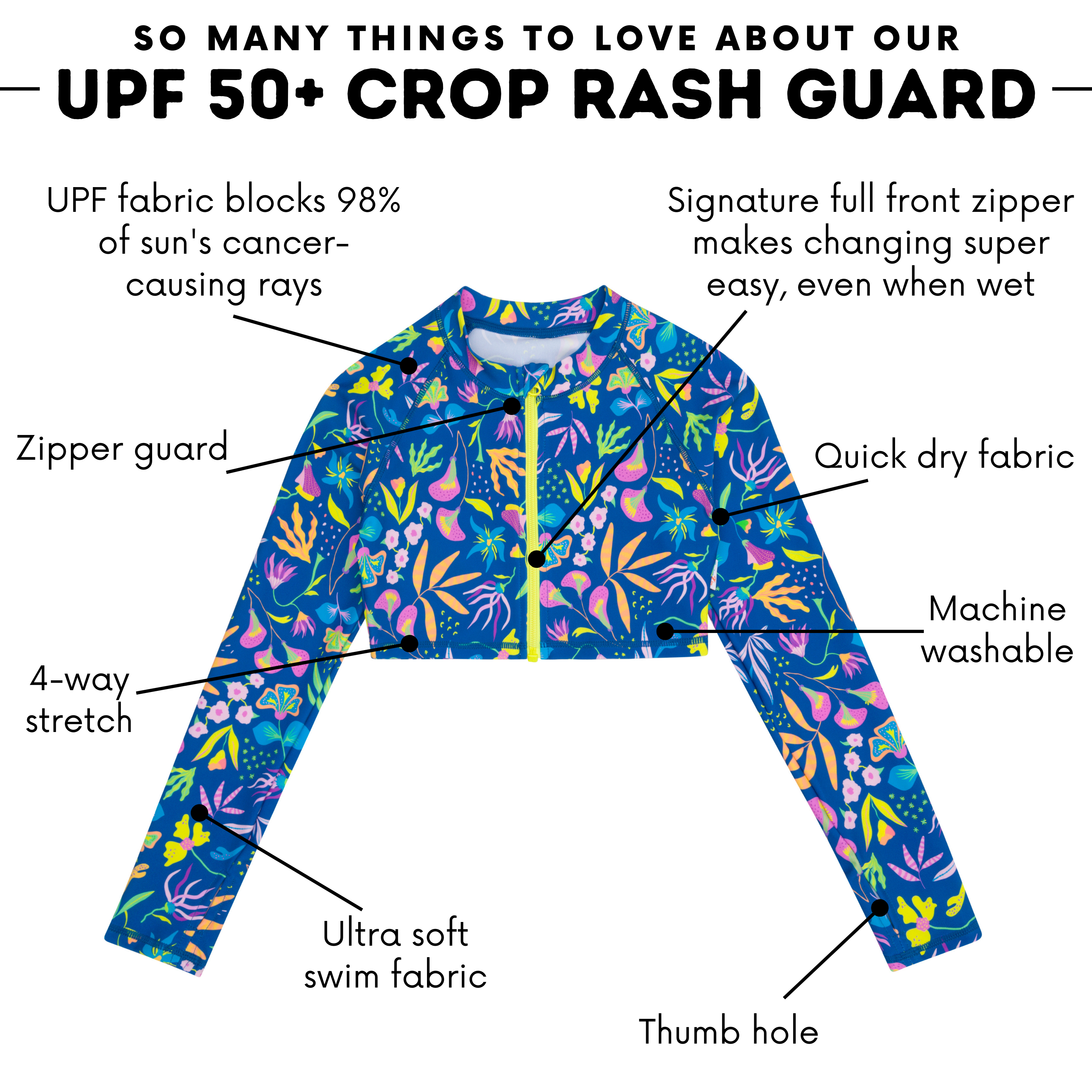 Girls Long Sleeve Crop Rash Guard | "Tropadelic"-SwimZip UPF 50+ Sun Protective Swimwear & UV Zipper Rash Guards-pos4