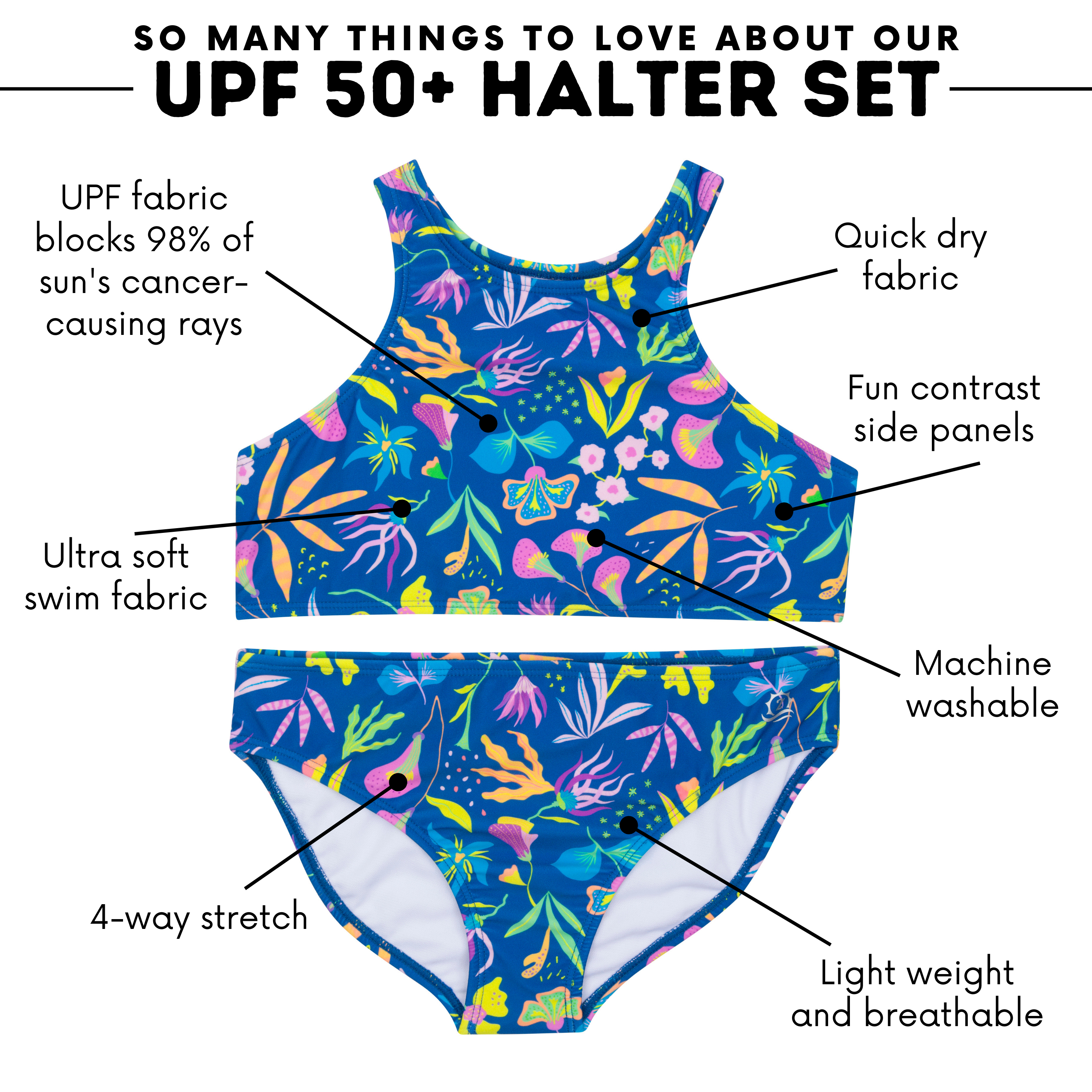 Girls Halter Top Bikini Set (2 Piece) | "Tropadelic"-SwimZip UPF 50+ Sun Protective Swimwear & UV Zipper Rash Guards-pos4