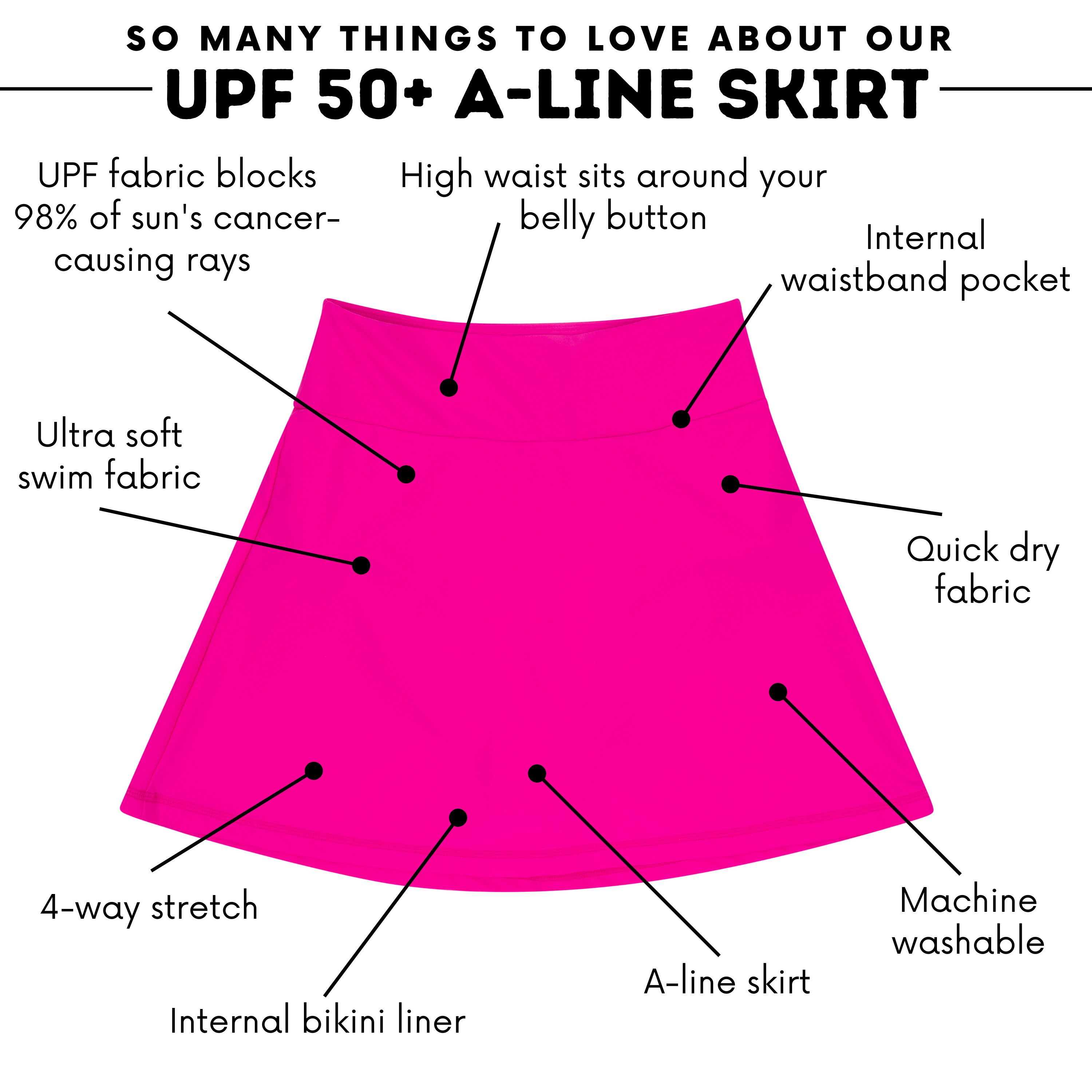Women's A-Line Tummy Control Swim Skirt | "Manic Magenta"-SwimZip UPF 50+ Sun Protective Swimwear & UV Zipper Rash Guards-pos4