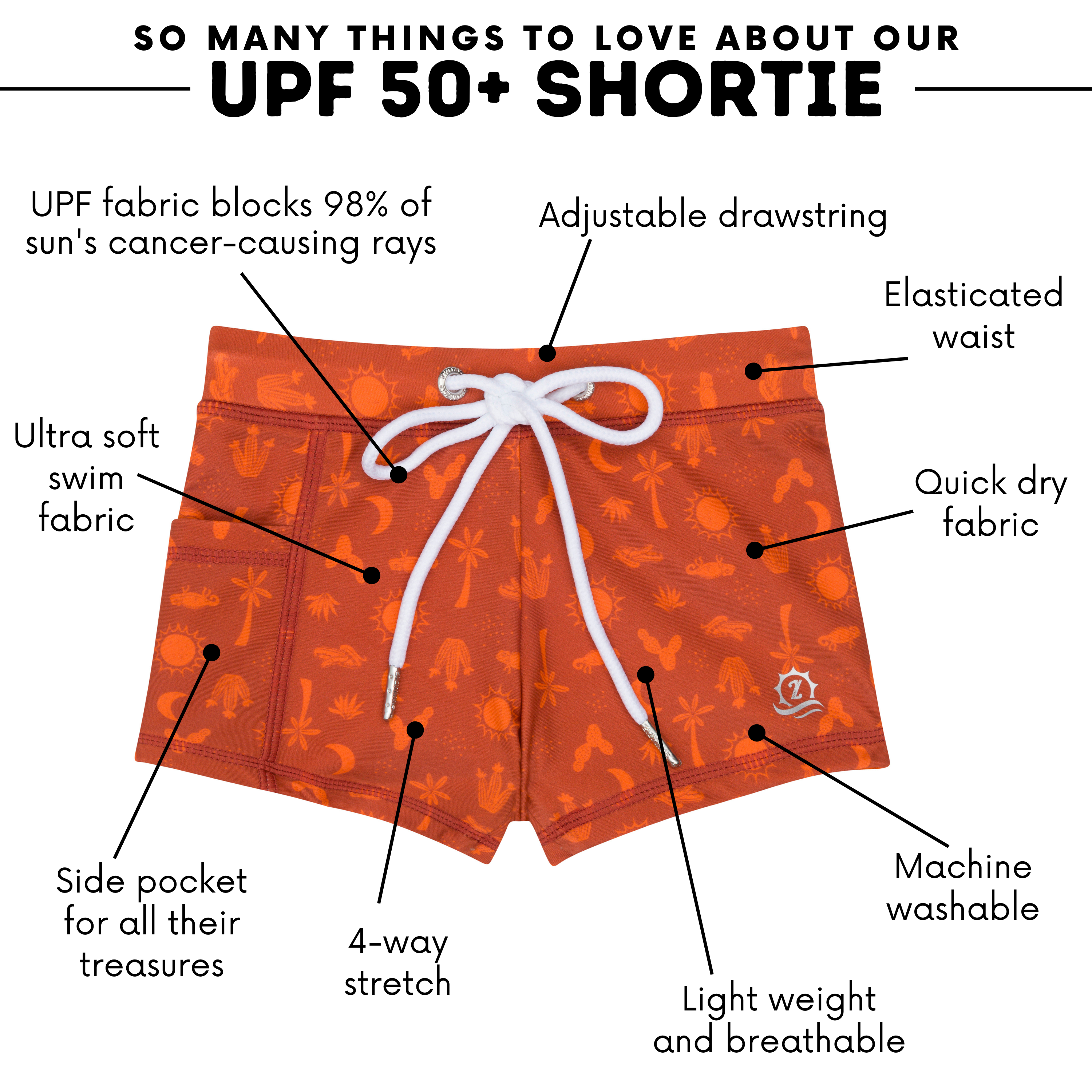 Kids Euro Swim Shorties | "Desert"-SwimZip UPF 50+ Sun Protective Swimwear & UV Zipper Rash Guards-pos4