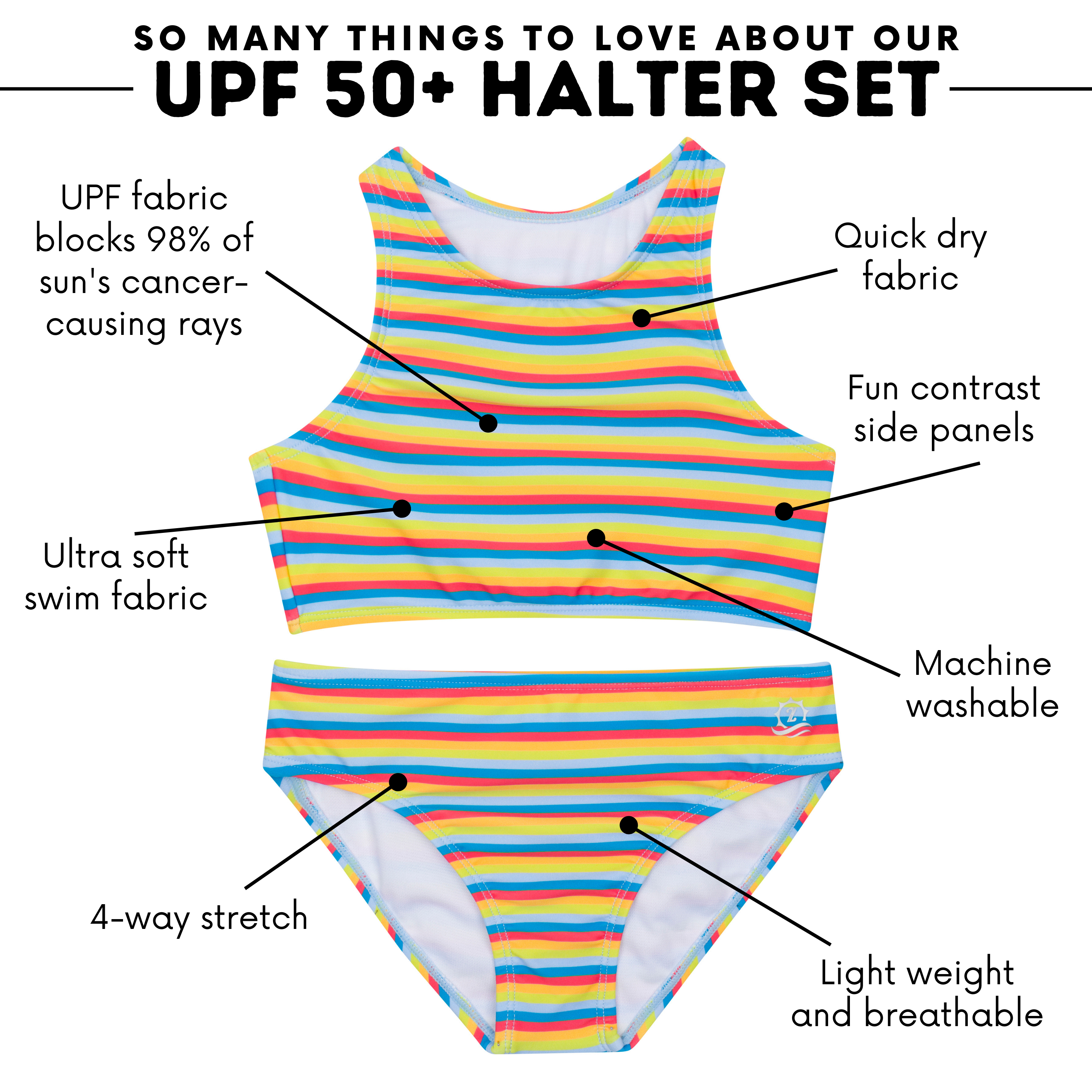 Girls Halter Top Bikini Set (2 Piece) | "Sunny Stripe"-SwimZip UPF 50+ Sun Protective Swimwear & UV Zipper Rash Guards-pos4