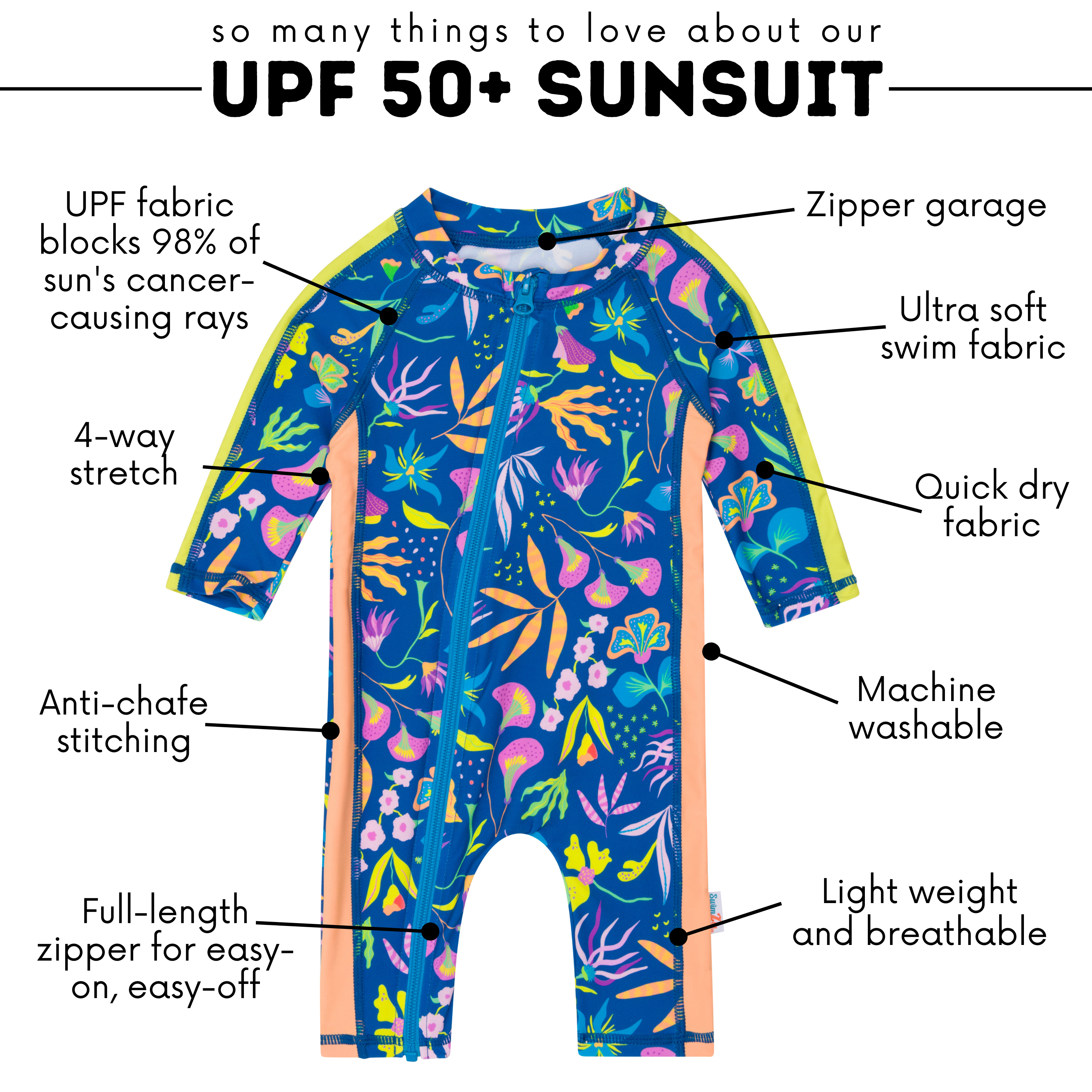 Sunsuit - Long Sleeve Romper Swimsuit | "Tropadelic"-SwimZip UPF 50+ Sun Protective Swimwear & UV Zipper Rash Guards-pos4