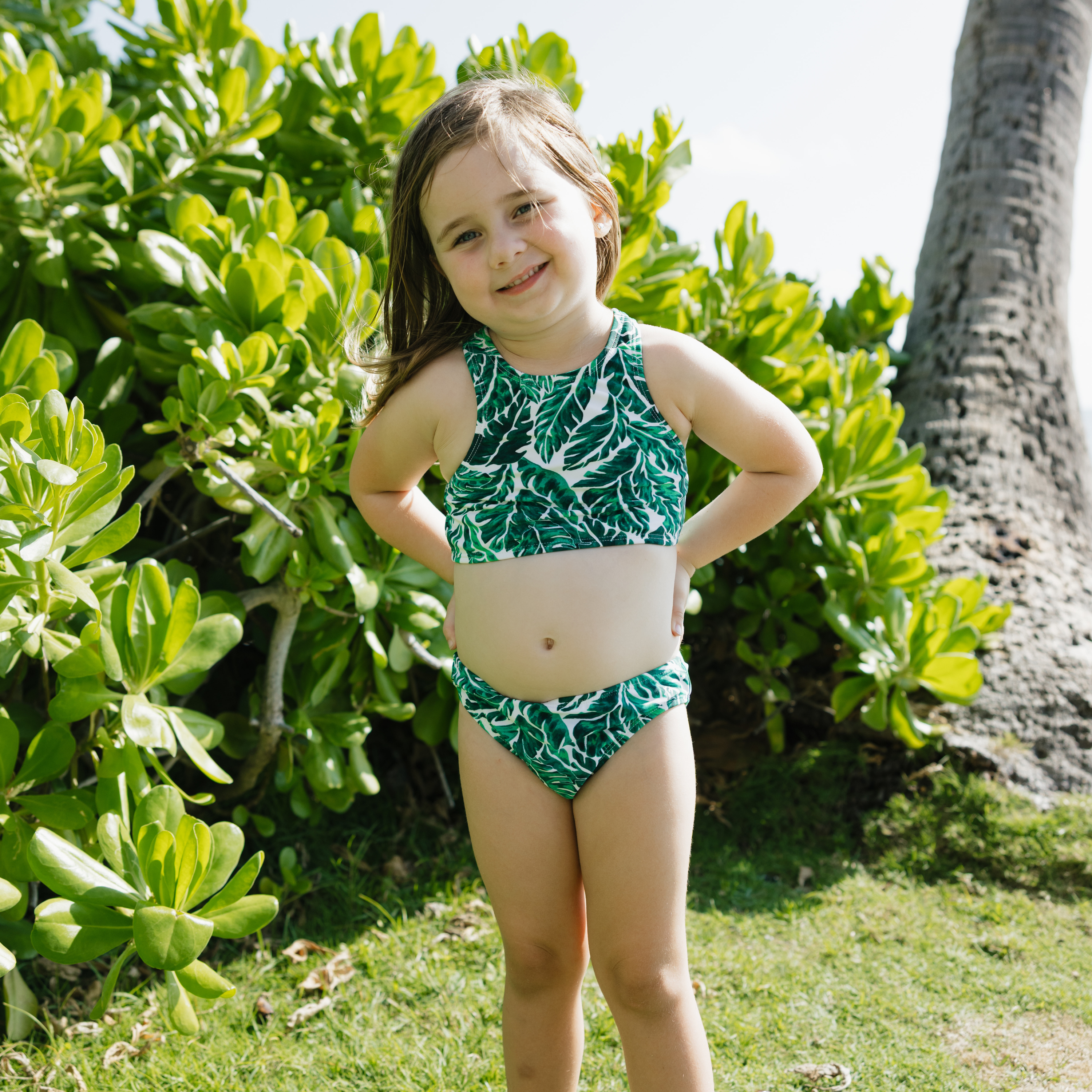 Girls Halter Top Bikini Set (2 Piece) | "Palm Leaf"-SwimZip UPF 50+ Sun Protective Swimwear & UV Zipper Rash Guards-pos2