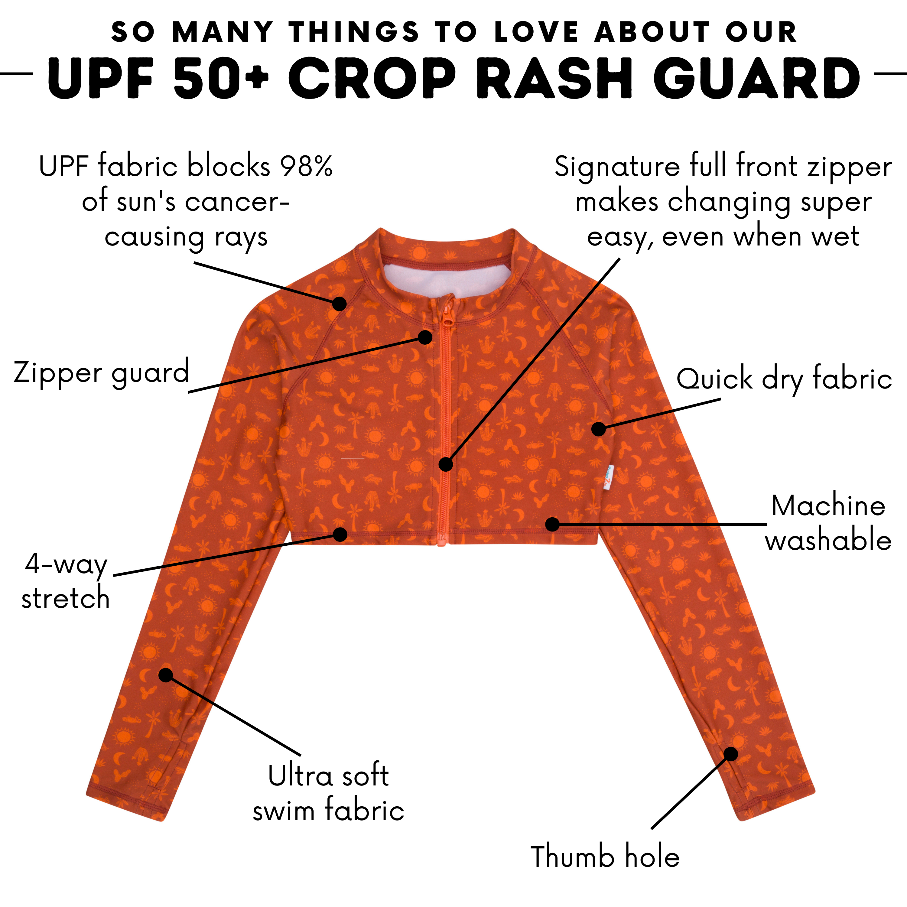 Girls Long Sleeve Crop Rash Guard | "Desert"-SwimZip UPF 50+ Sun Protective Swimwear & UV Zipper Rash Guards-pos4