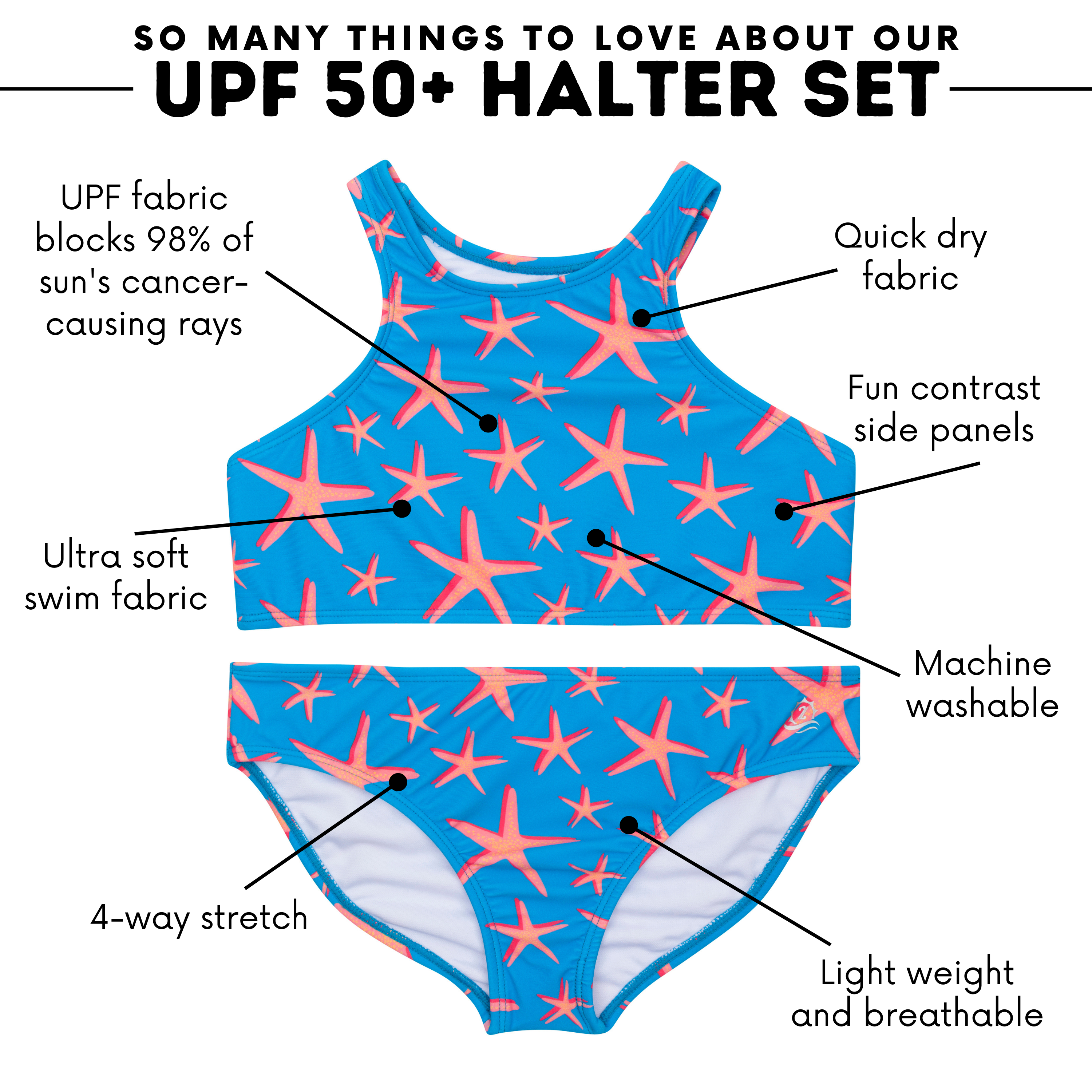 Girls Halter Top Bikini Set (2 Piece) | "Starfish"-SwimZip UPF 50+ Sun Protective Swimwear & UV Zipper Rash Guards-pos4