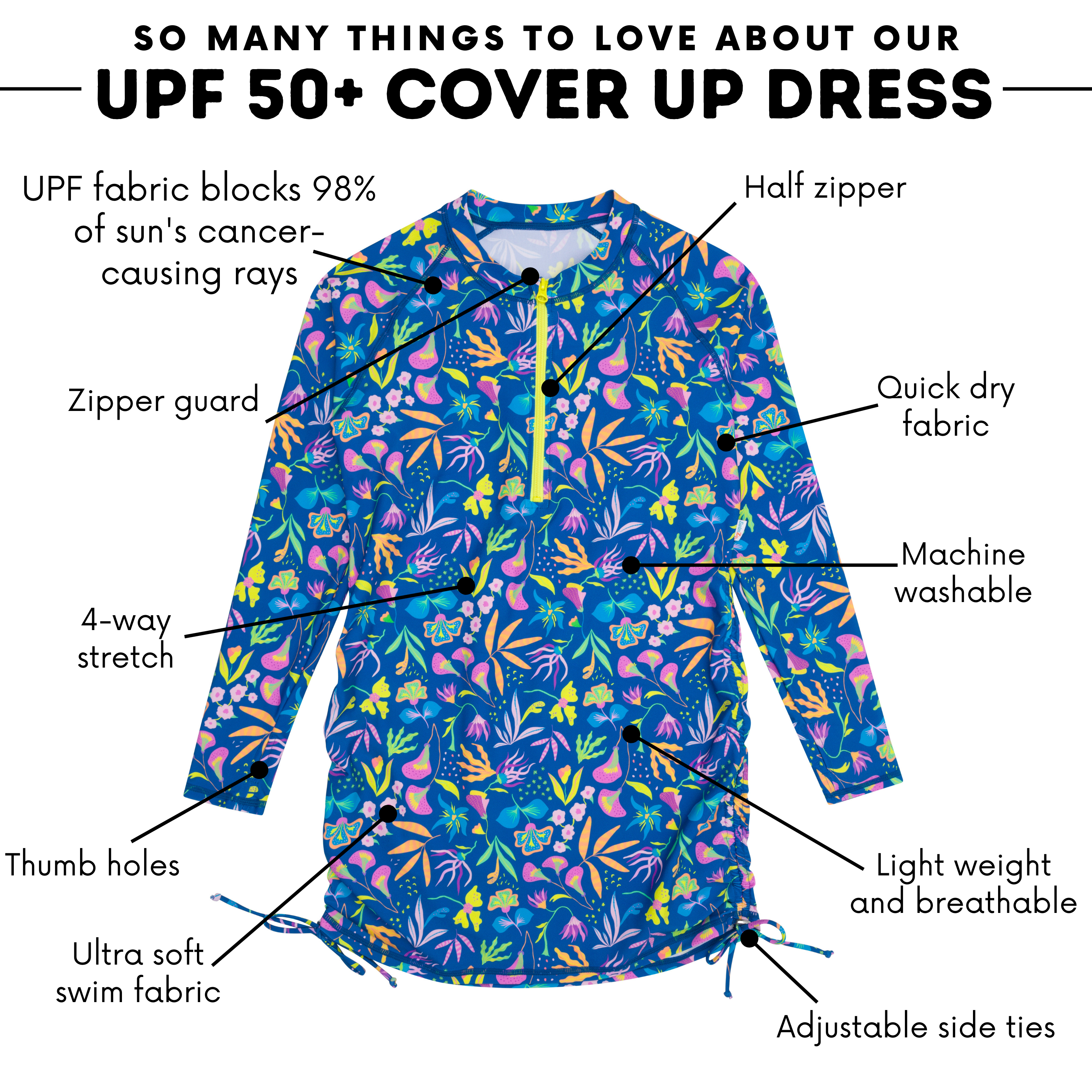 Women's Half Zip Swim Dress Cover Up | "Tropadelic"-SwimZip UPF 50+ Sun Protective Swimwear & UV Zipper Rash Guards-pos4