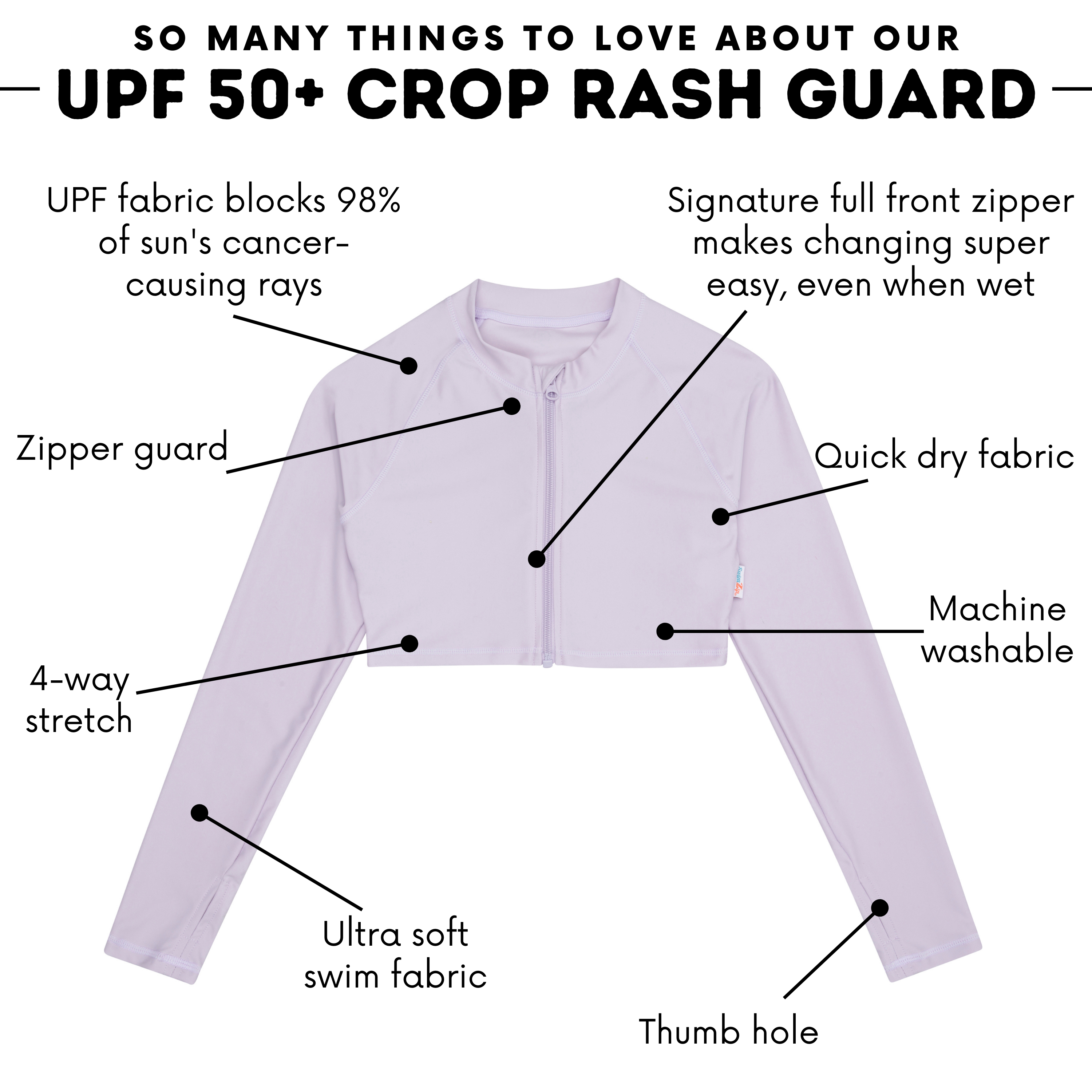 Girls Long Sleeve Crop Rash Guard | "Orchid"-SwimZip UPF 50+ Sun Protective Swimwear & UV Zipper Rash Guards-pos4