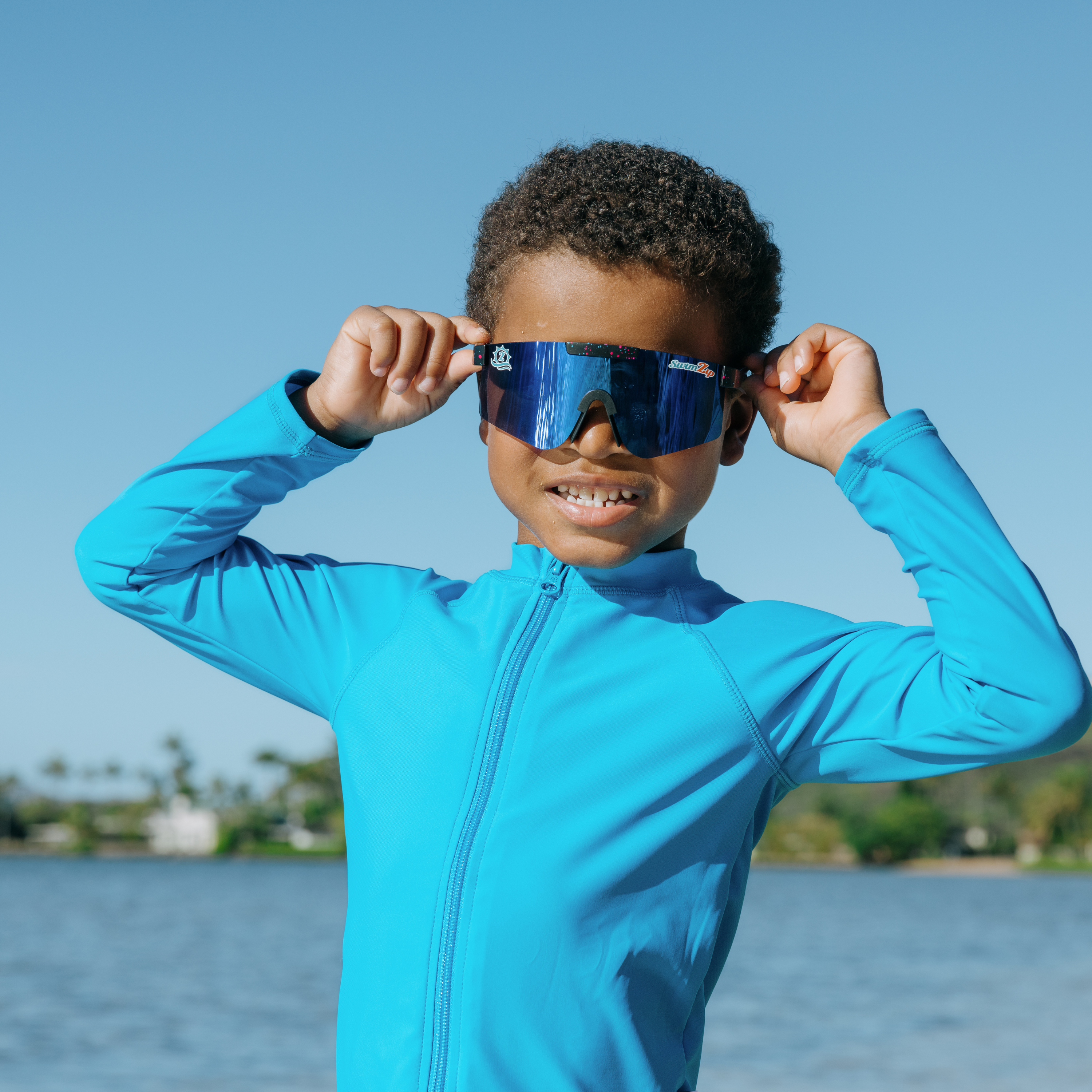 Kids UPF 50+ Long Sleeve Zipper Rash Guard Swim Shirt | "Blue Danube"-SwimZip UPF 50+ Sun Protective Swimwear & UV Zipper Rash Guards-pos5