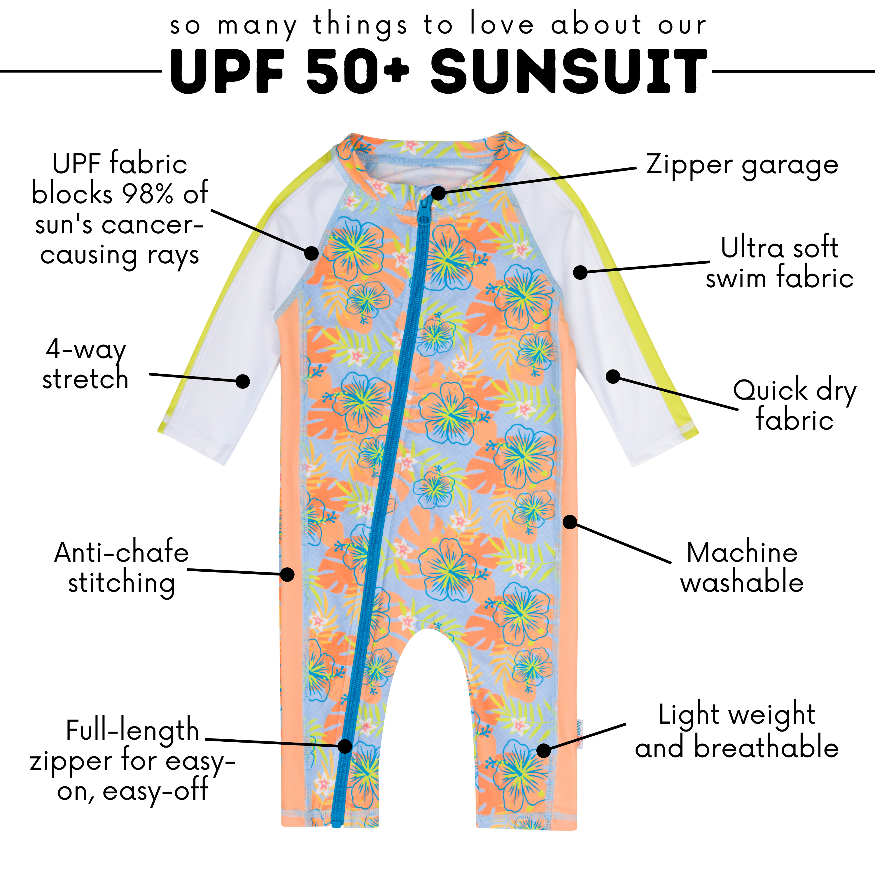 Sunsuit - Long Sleeve Romper Swimsuit | "Groovy"-SwimZip UPF 50+ Sun Protective Swimwear & UV Zipper Rash Guards-pos4