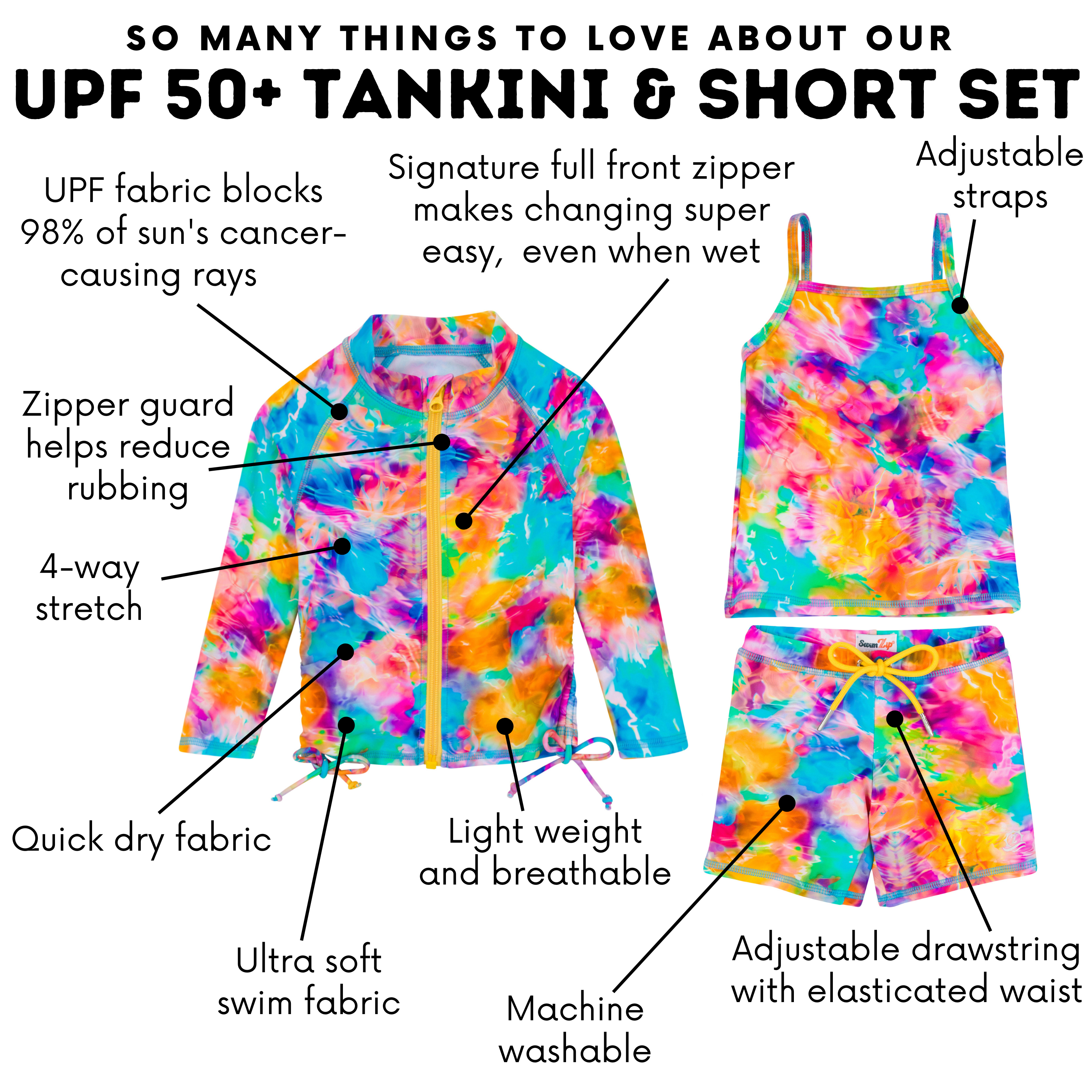 Girls Long Sleeve Rash Guard + Tankini Shorts Set (3 Piece) | "Impressions"-SwimZip UPF 50+ Sun Protective Swimwear & UV Zipper Rash Guards-pos4