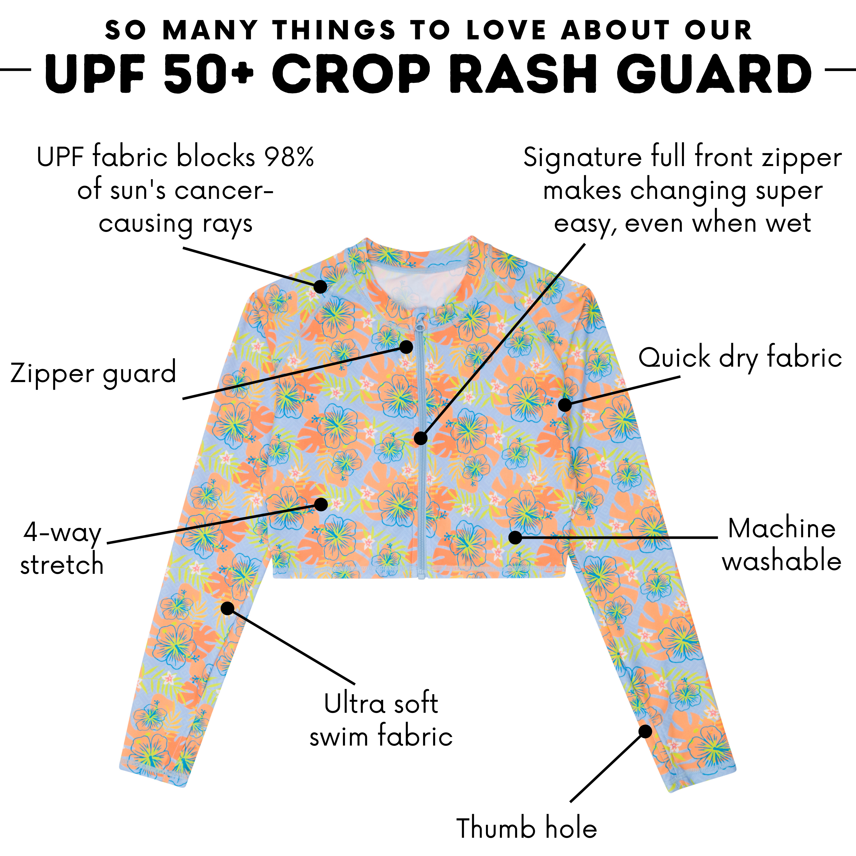 Women's Long Sleeve Crop Rash Guard | “Groovy”-SwimZip UPF 50+ Sun Protective Swimwear & UV Zipper Rash Guards-pos4