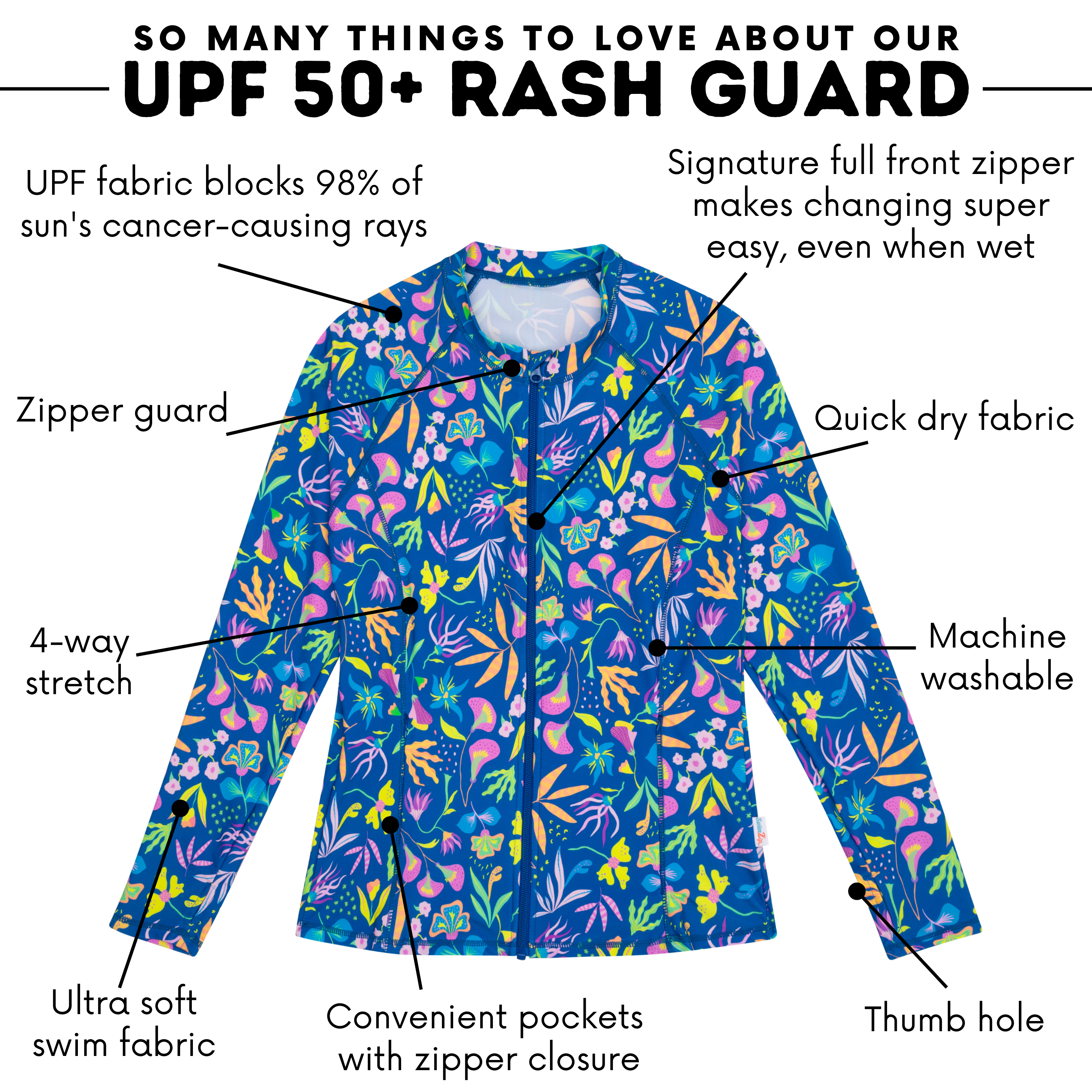 Women's Long Sleeve Rash Guard with Pockets | "Tropadelic"-SwimZip UPF 50+ Sun Protective Swimwear & UV Zipper Rash Guards-pos4