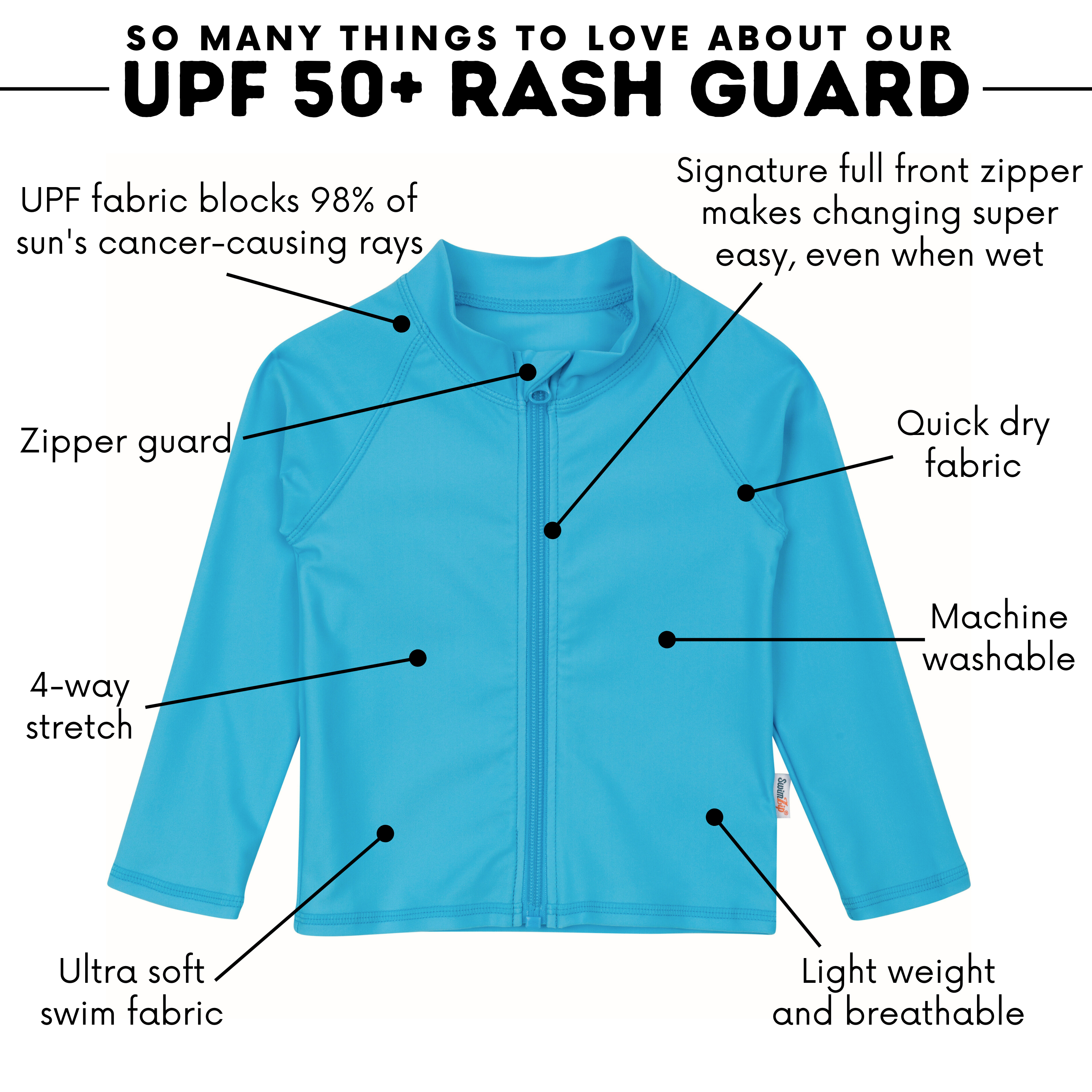 Kids UPF 50+ Long Sleeve Zipper Rash Guard Swim Shirt | "Aqua"-SwimZip UPF 50+ Sun Protective Swimwear & UV Zipper Rash Guards-pos4