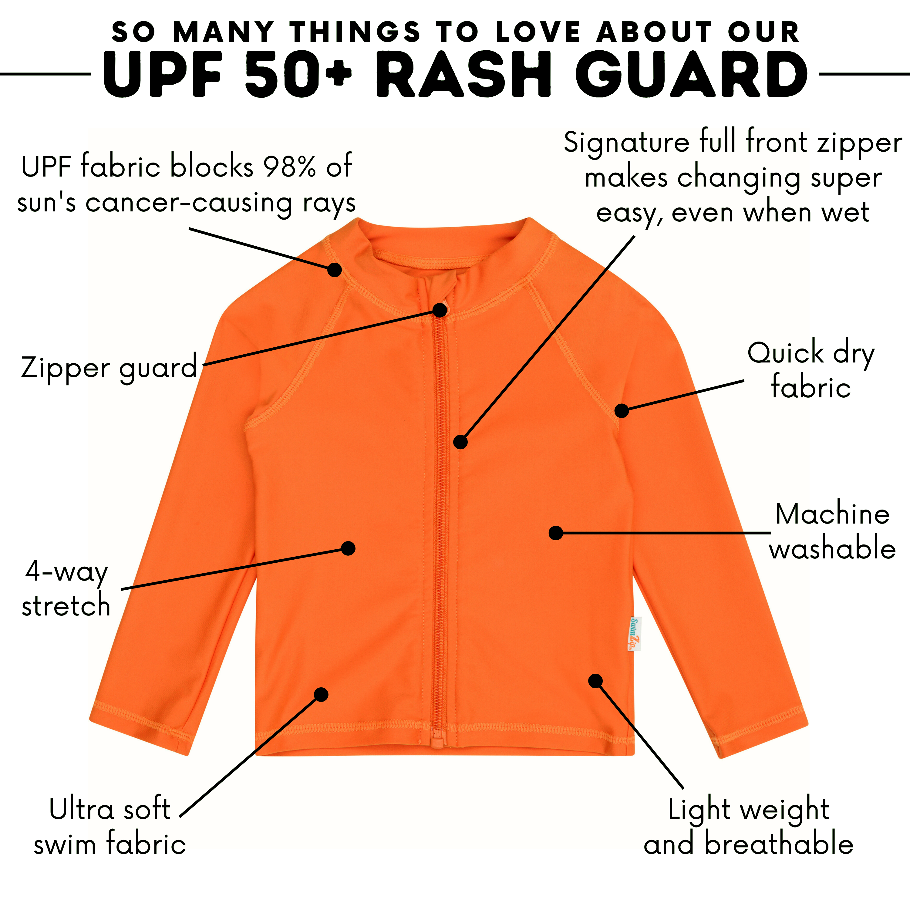 Kids UPF 50+ Long Sleeve Zipper Rash Guard Swim Shirt | "Desert Orange"-SwimZip UPF 50+ Sun Protective Swimwear & UV Zipper Rash Guards-pos4