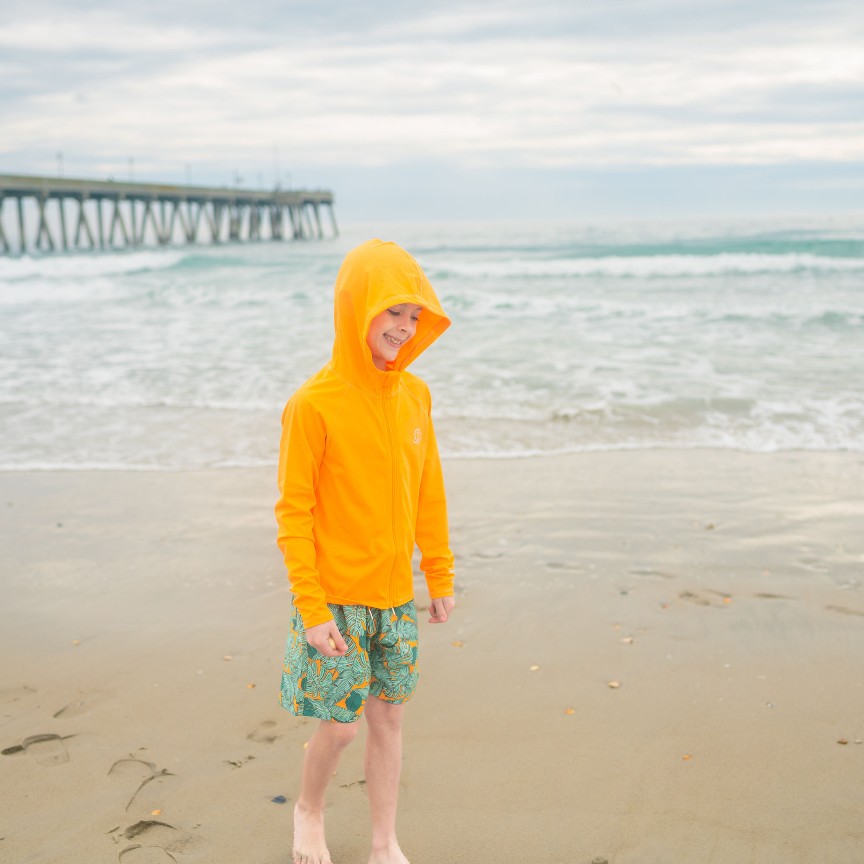Kids Hooded Long Sleeve Zipper Rash Guard Swim Shirt | "Orange"-SwimZip UPF 50+ Sun Protective Swimwear & UV Zipper Rash Guards-pos19