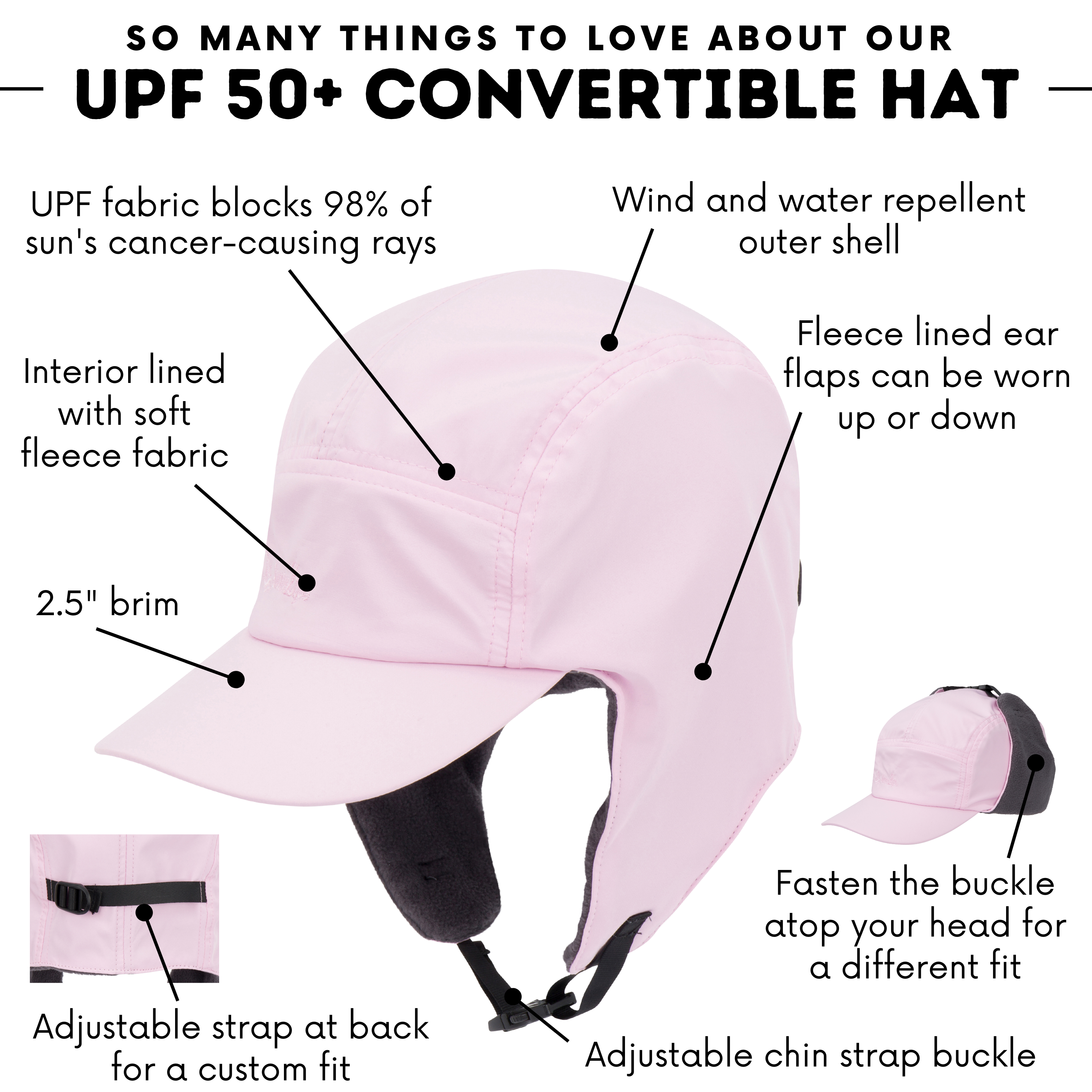Kids Arctic Chill Winter Convertible Sun Hat - Pink-SwimZip UPF 50+ Sun Protective Swimwear & UV Zipper Rash Guards-pos4