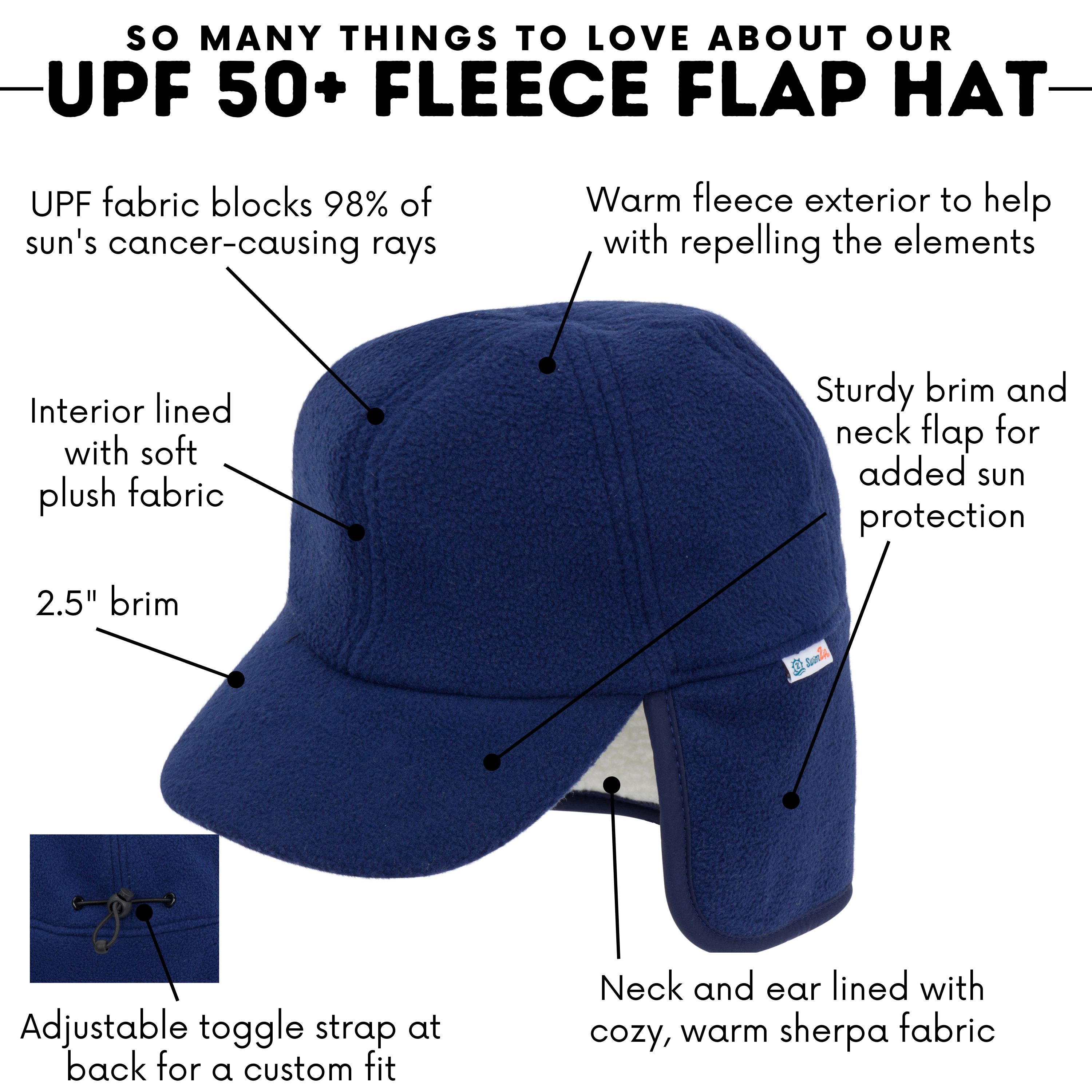 Kids Frosty Fleece Winter Flap Hat - Midnight-SwimZip UPF 50+ Sun Protective Swimwear & UV Zipper Rash Guards-pos4
