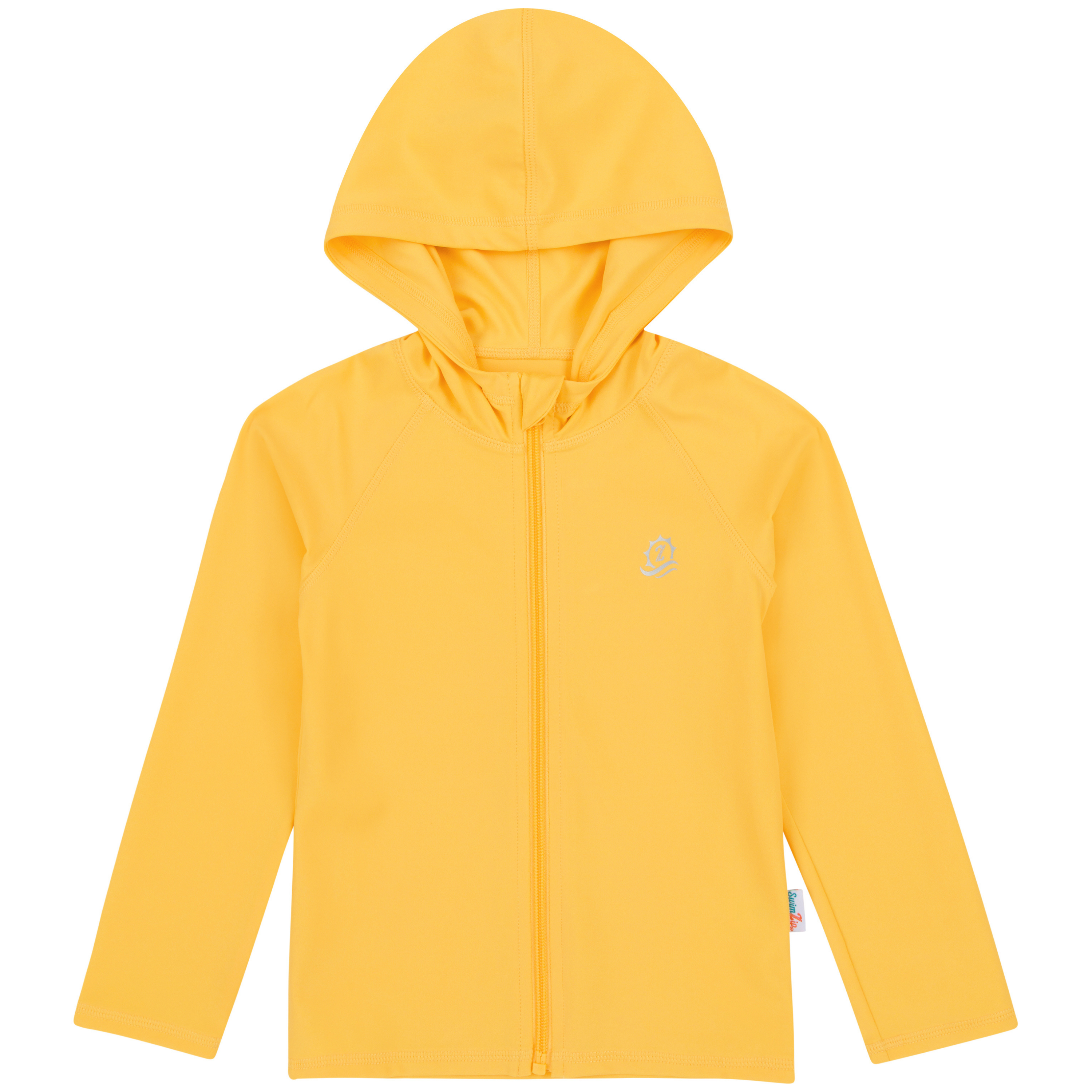 Kids Hooded Long Sleeve Zipper Rash Guard Swim Shirt | "Yellow"-6-12 Month-Yellow-SwimZip UPF 50+ Sun Protective Swimwear & UV Zipper Rash Guards-pos1