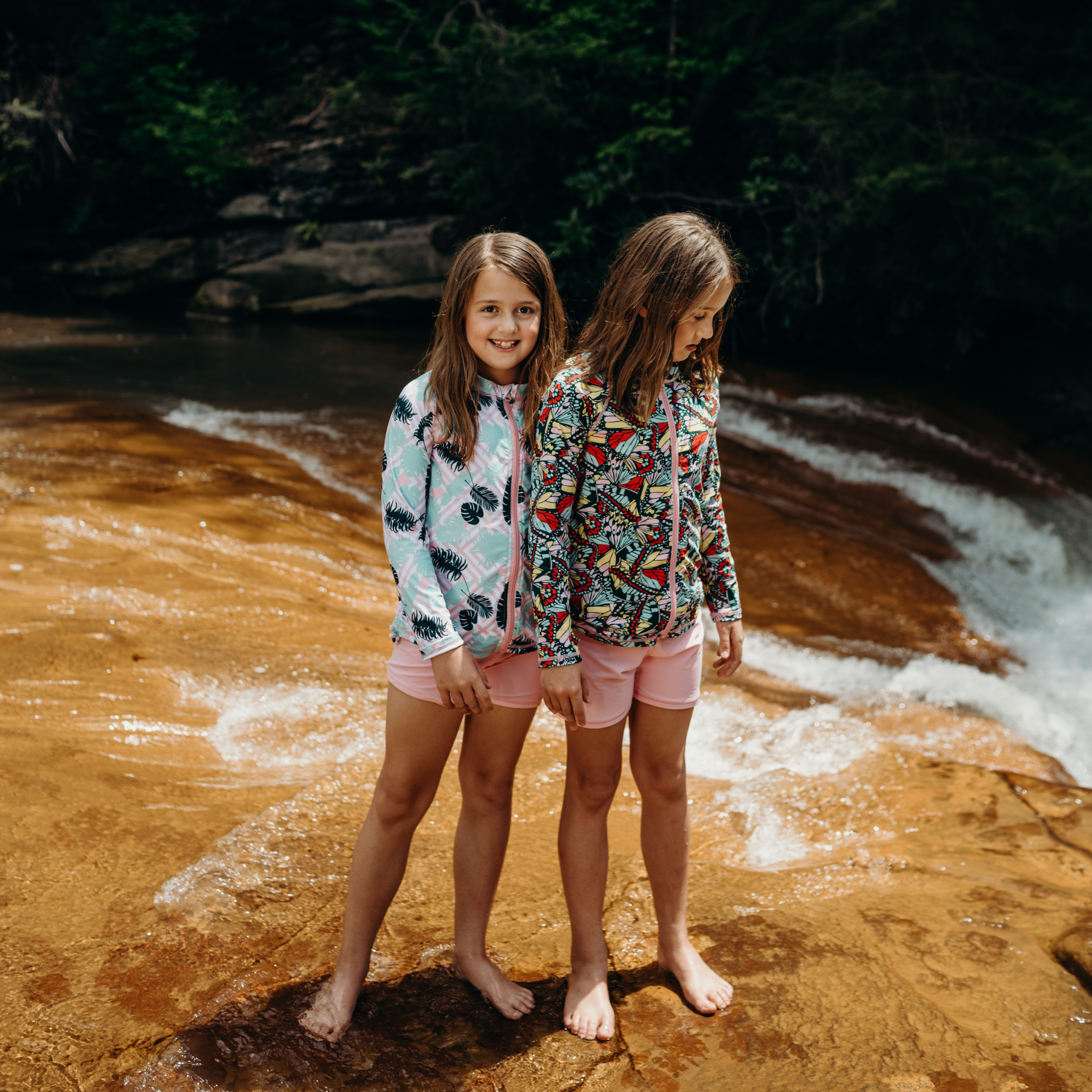 Girls Long Sleeve Rash Guard + Tankini Shorts Set (3 Piece) | "Palm Breeze"-SwimZip UPF 50+ Sun Protective Swimwear & UV Zipper Rash Guards-pos7