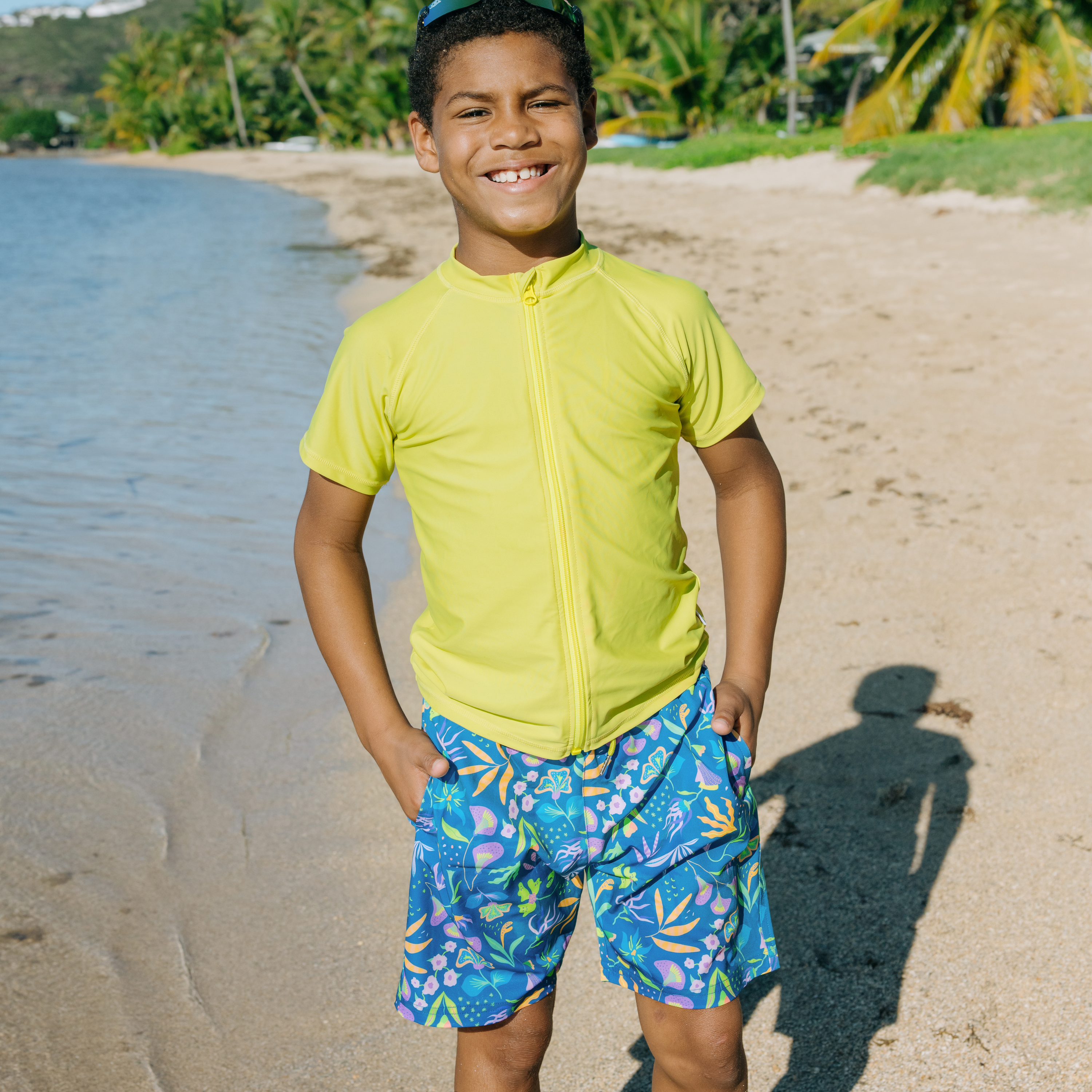 Boys Swim Trunks Boxer Brief Liner (sizes 6-14) | “Tropadelic"-SwimZip UPF 50+ Sun Protective Swimwear & UV Zipper Rash Guards-pos2