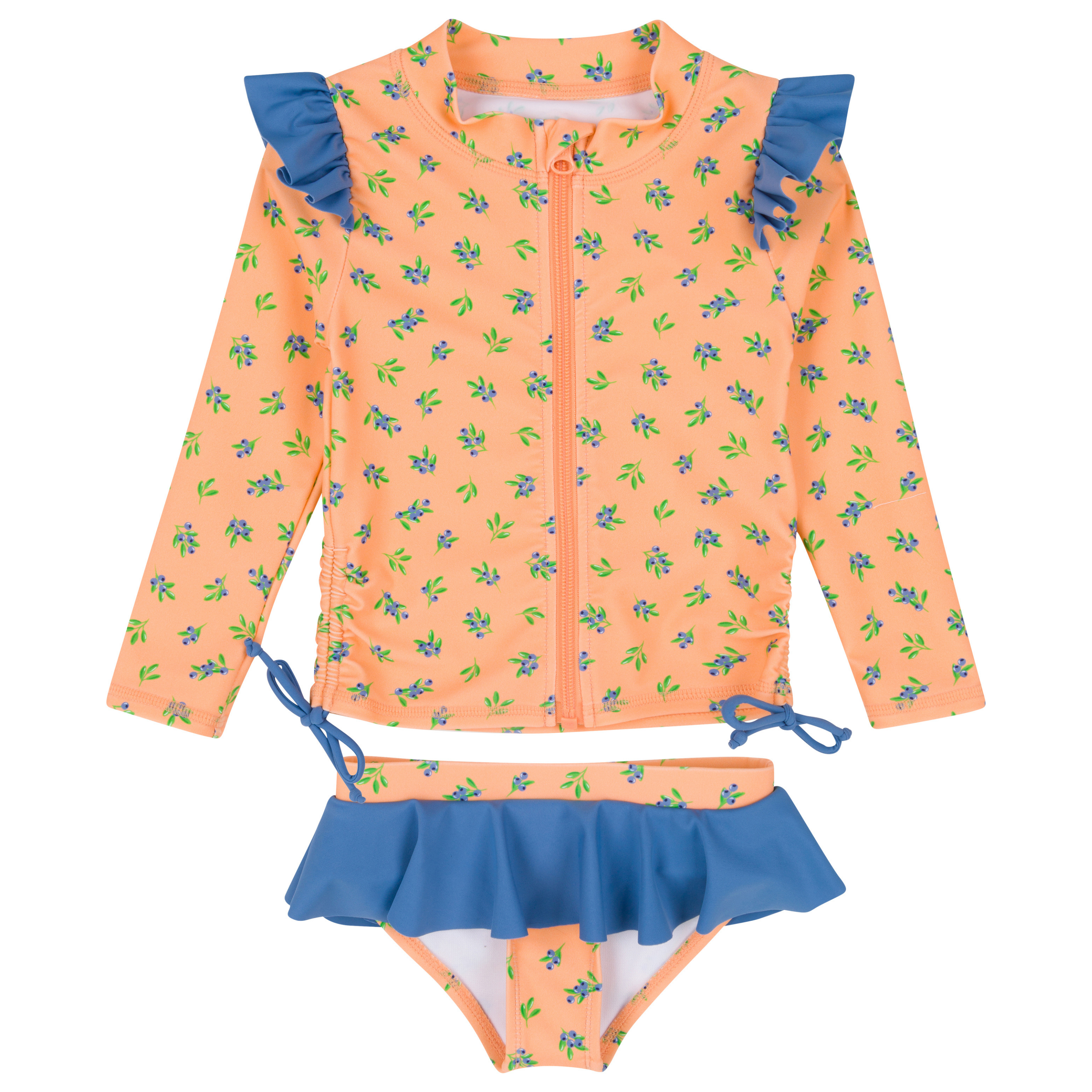Girls Long Sleeve Rash Guard Ruffle Bottom Swimsuit Set (2 Piece) | "Berry Bliss"-6-12 Month-Berry Bliss-SwimZip UPF 50+ Sun Protective Swimwear & UV Zipper Rash Guards-pos1