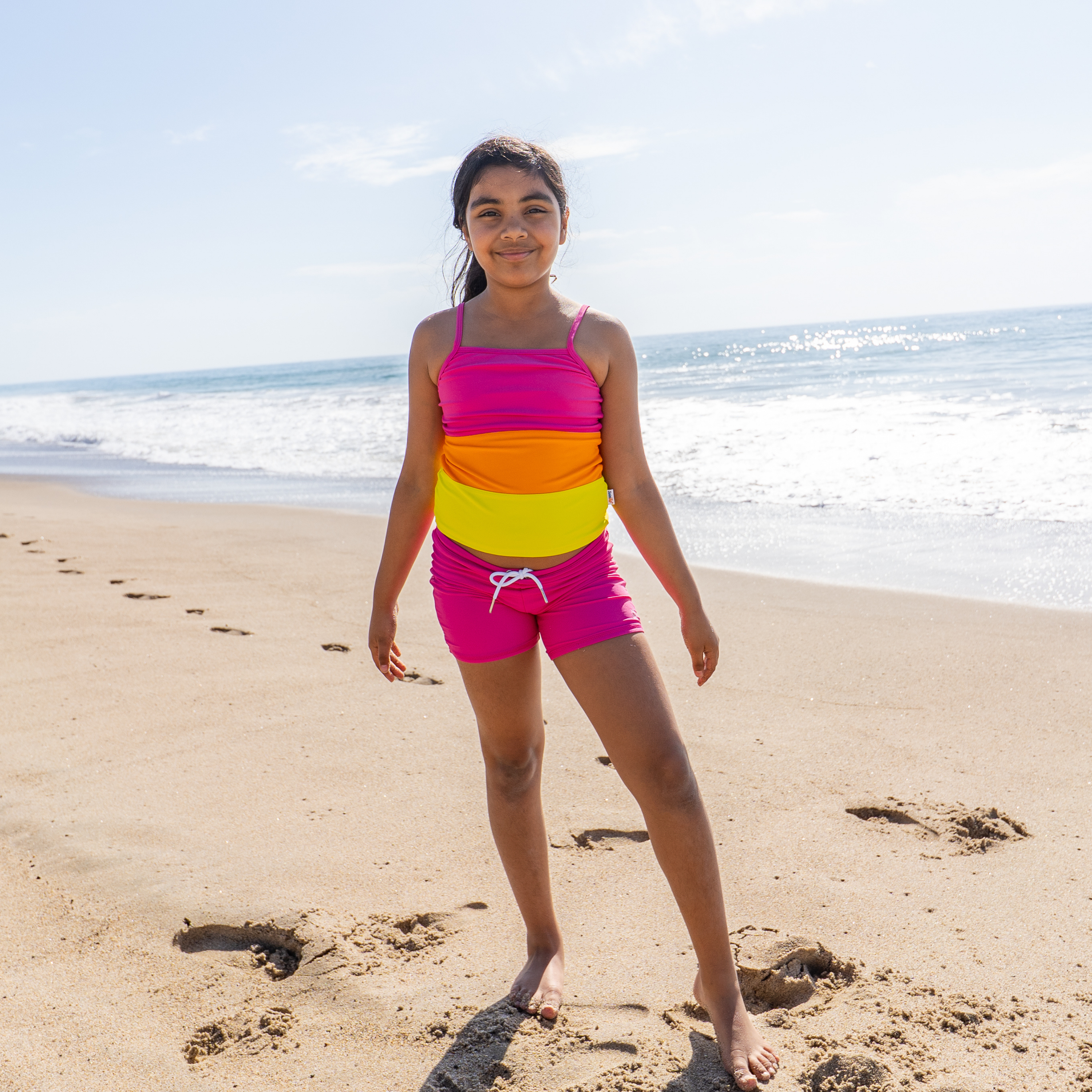 Girls Long Sleeve Rash Guard + Tankini Shorts Set (3 Piece) | "Spark"-SwimZip UPF 50+ Sun Protective Swimwear & UV Zipper Rash Guards-pos11